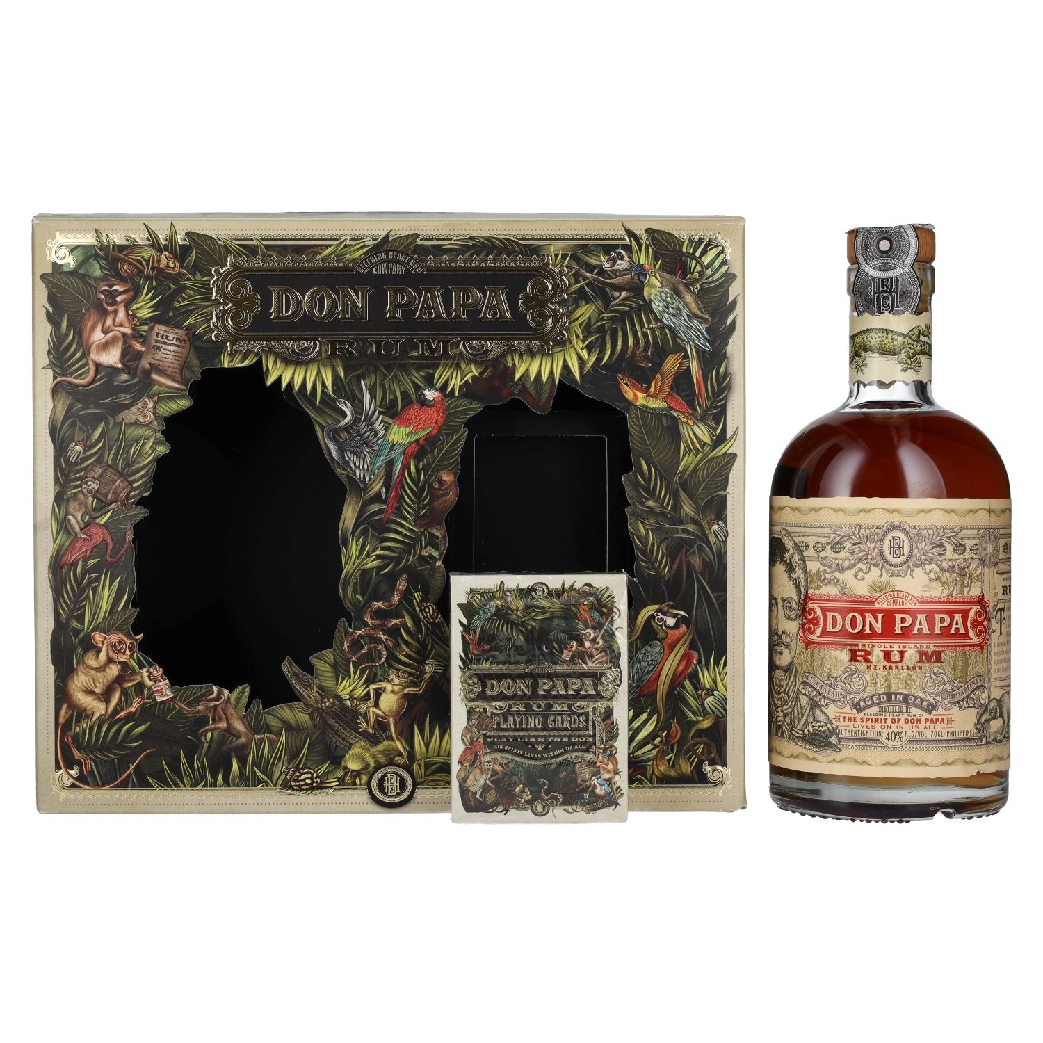 Don Papa 7 Years Old Single Island Rum 40% Vol. 0.7L in gift box with playing cards