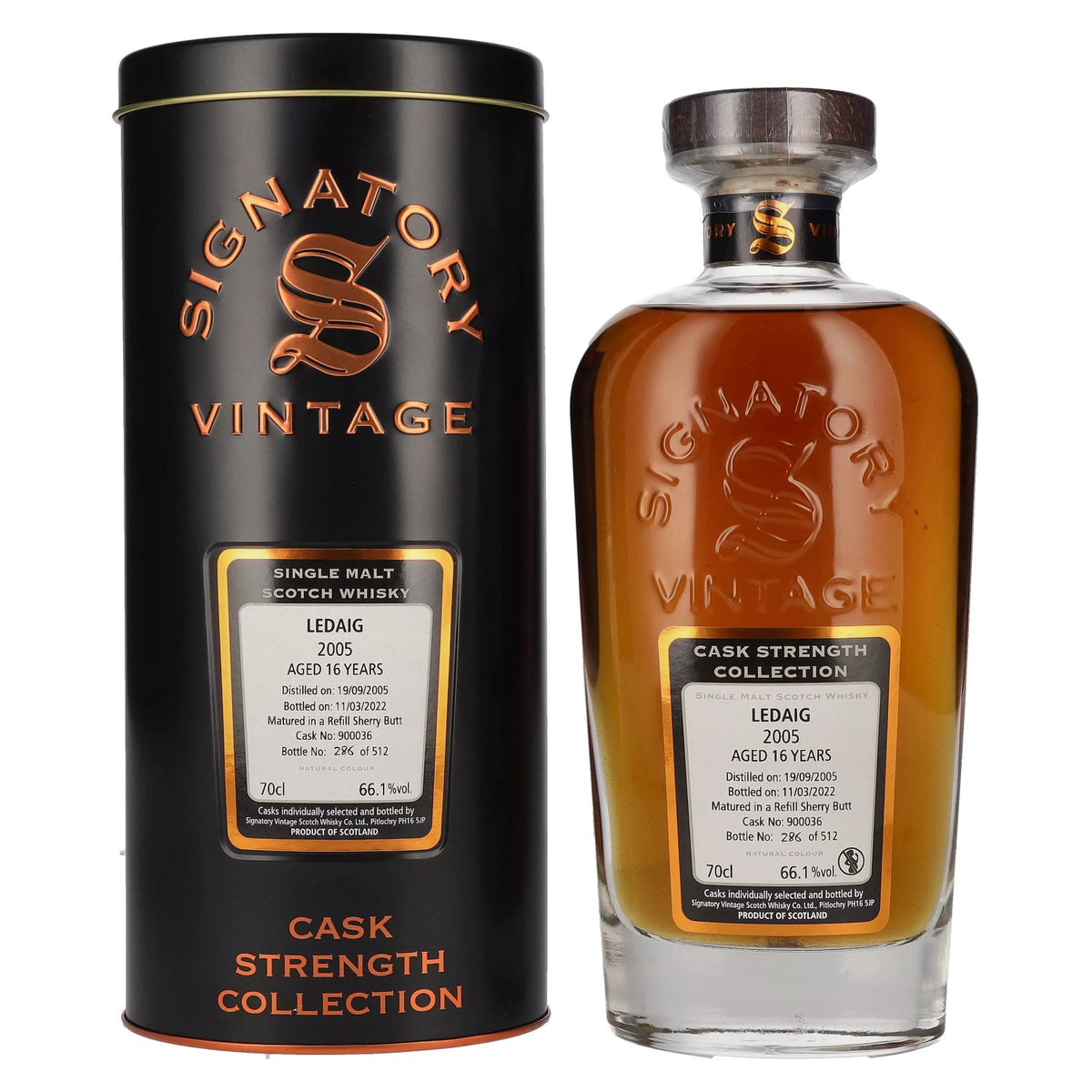 Signatory Vintage LEDAIG 16 Years Old Cask Strength 2005 66.1% Vol. 0.7l in Tin Box