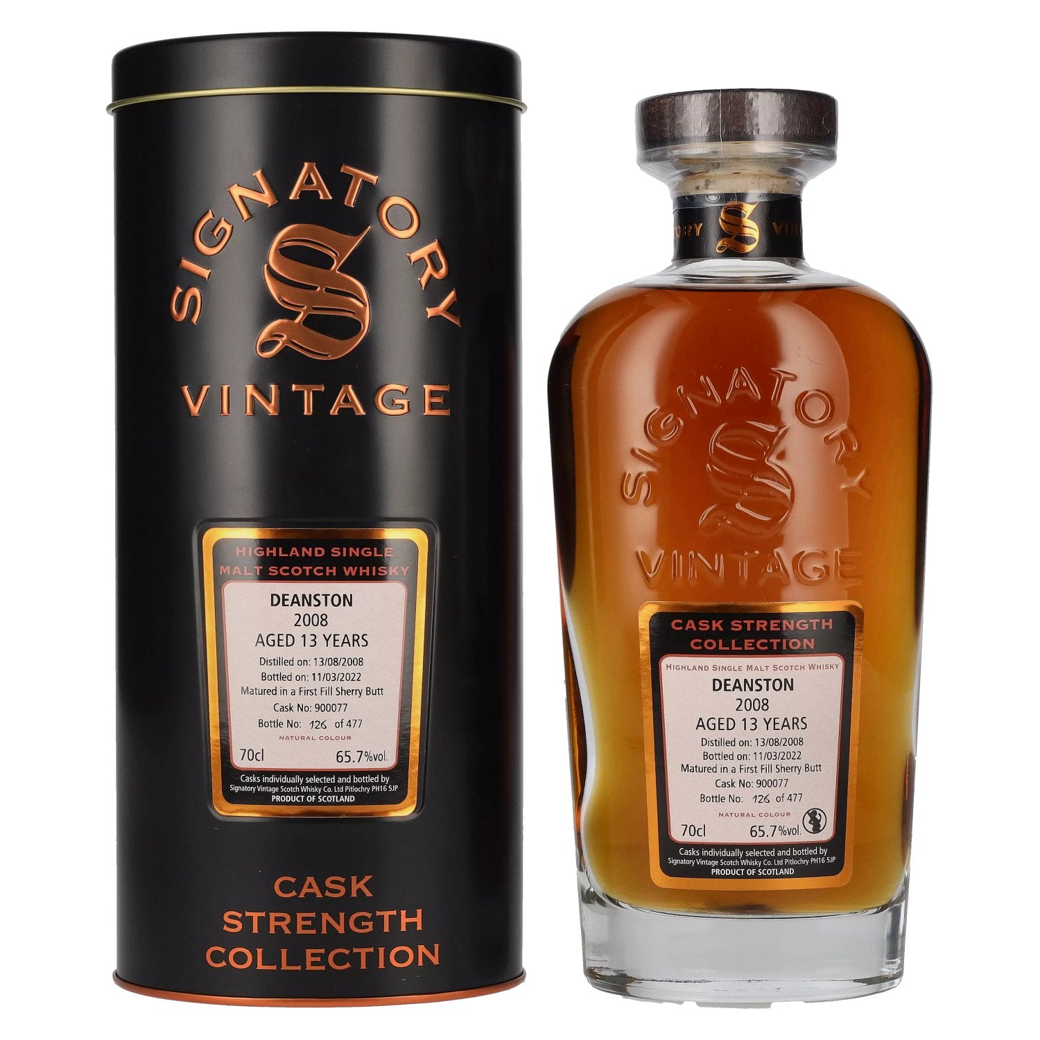 Signatory Vintage DEANSTON 13 Years Old Cask Strength 2008 65.7% Vol. 0.7L in Tin Box
