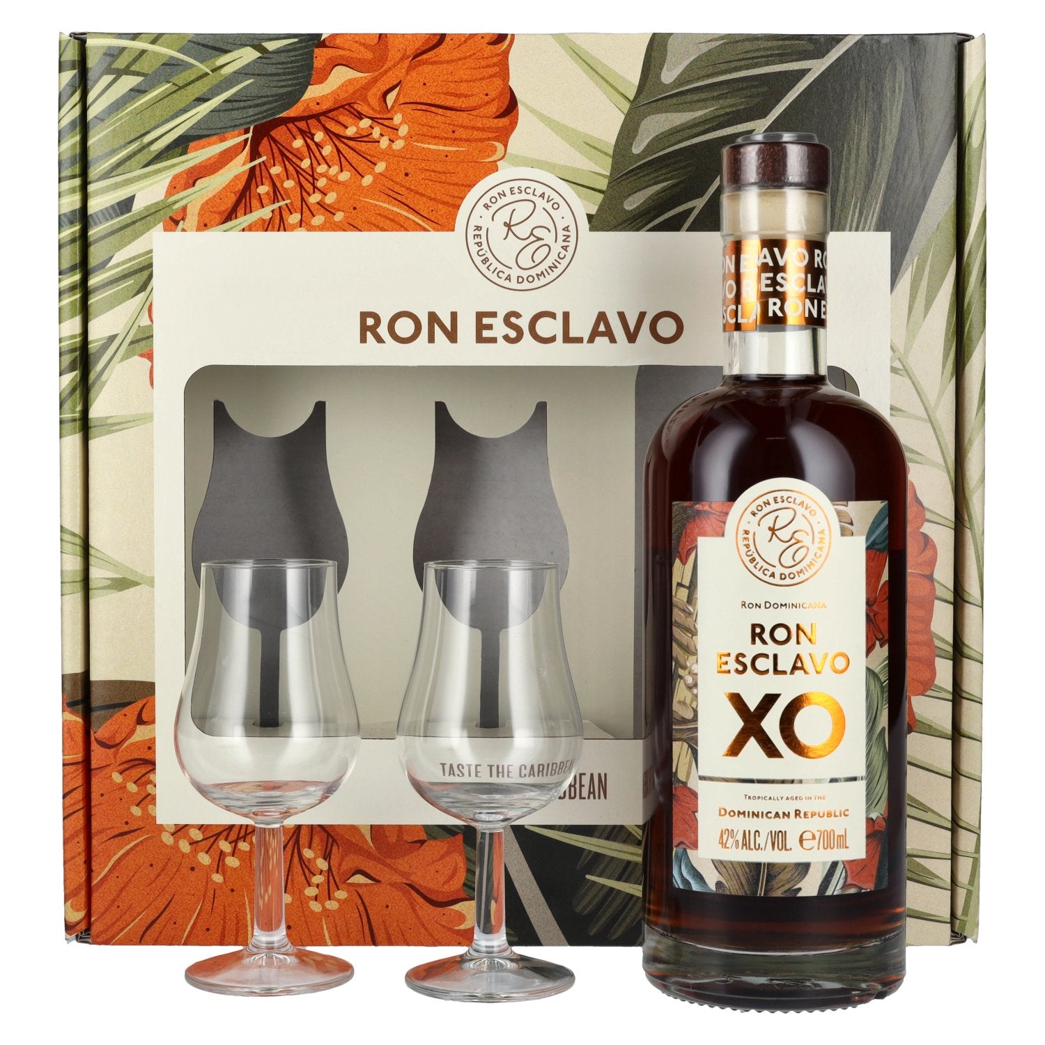 Ron Esclavo XO Ron Dominicana 42% Vol. 0.7l in gift box with 2 glasses