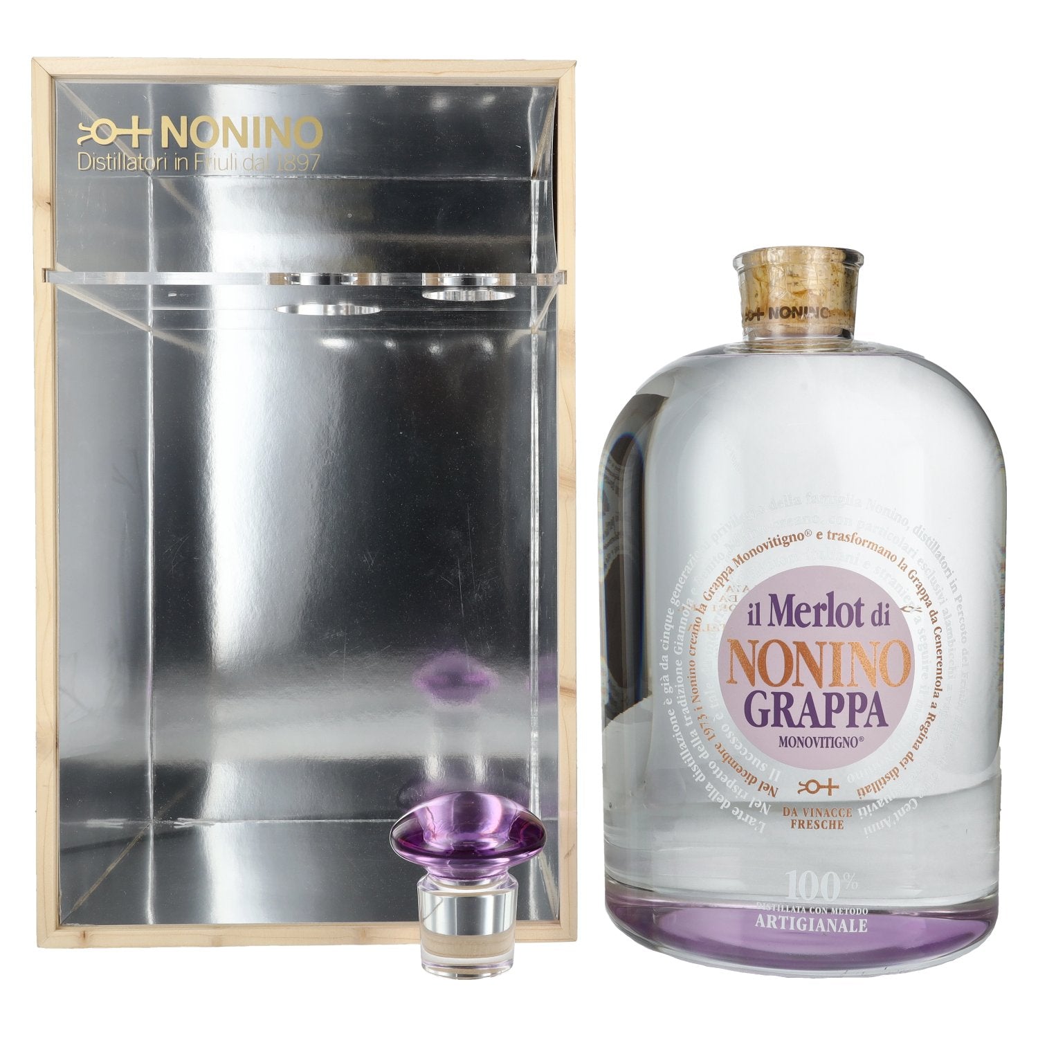 Nonino Grappa Monovitigno il Merlot 41% Vol. 6,3l in Holzkiste mit Dosierpumpe