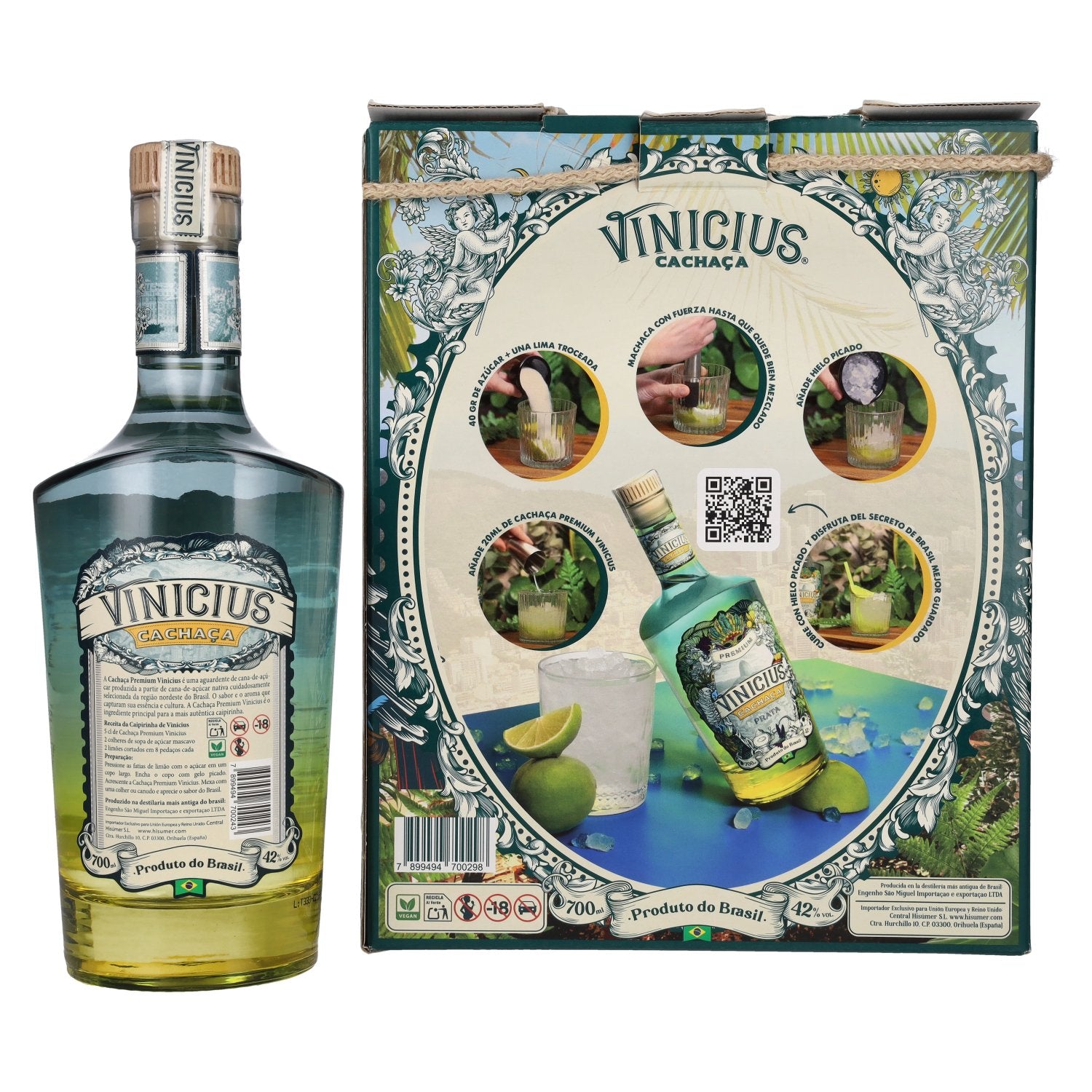 VINICIUS Premium Cachaca Prata 42% Vol. 0,7l in Geschenkbox mit Glas