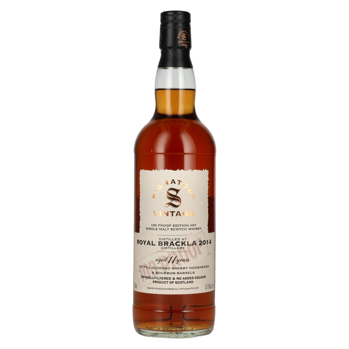 Signatory Vintage 100 Proof Edition ROYAL BRACKLA 11 Years Old Single Malt #67 2014 57.1% Vol. 0.7l