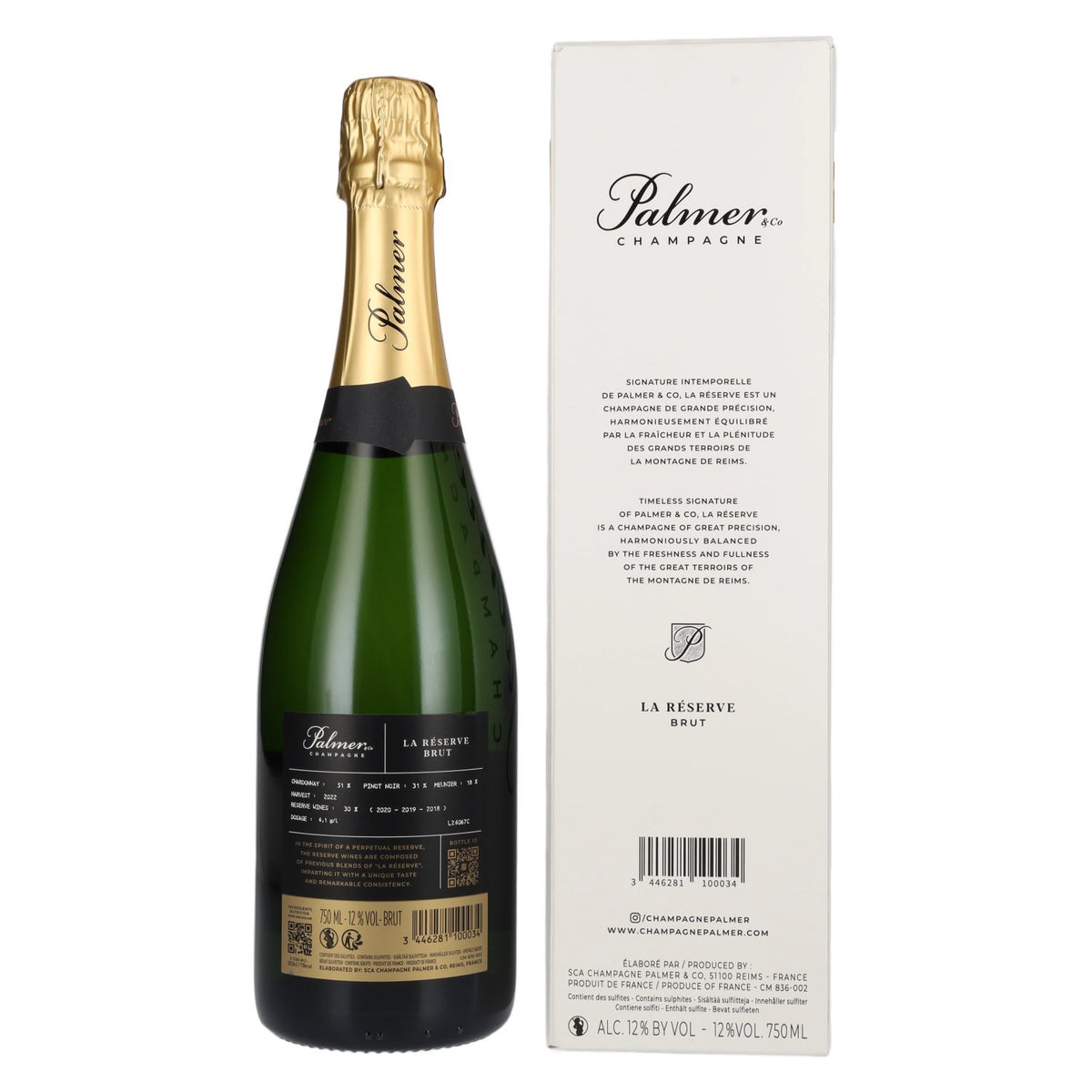 Palmer &amp; Co Champagne Brut Réserve 12% ABV, 0.75 l in a gift box