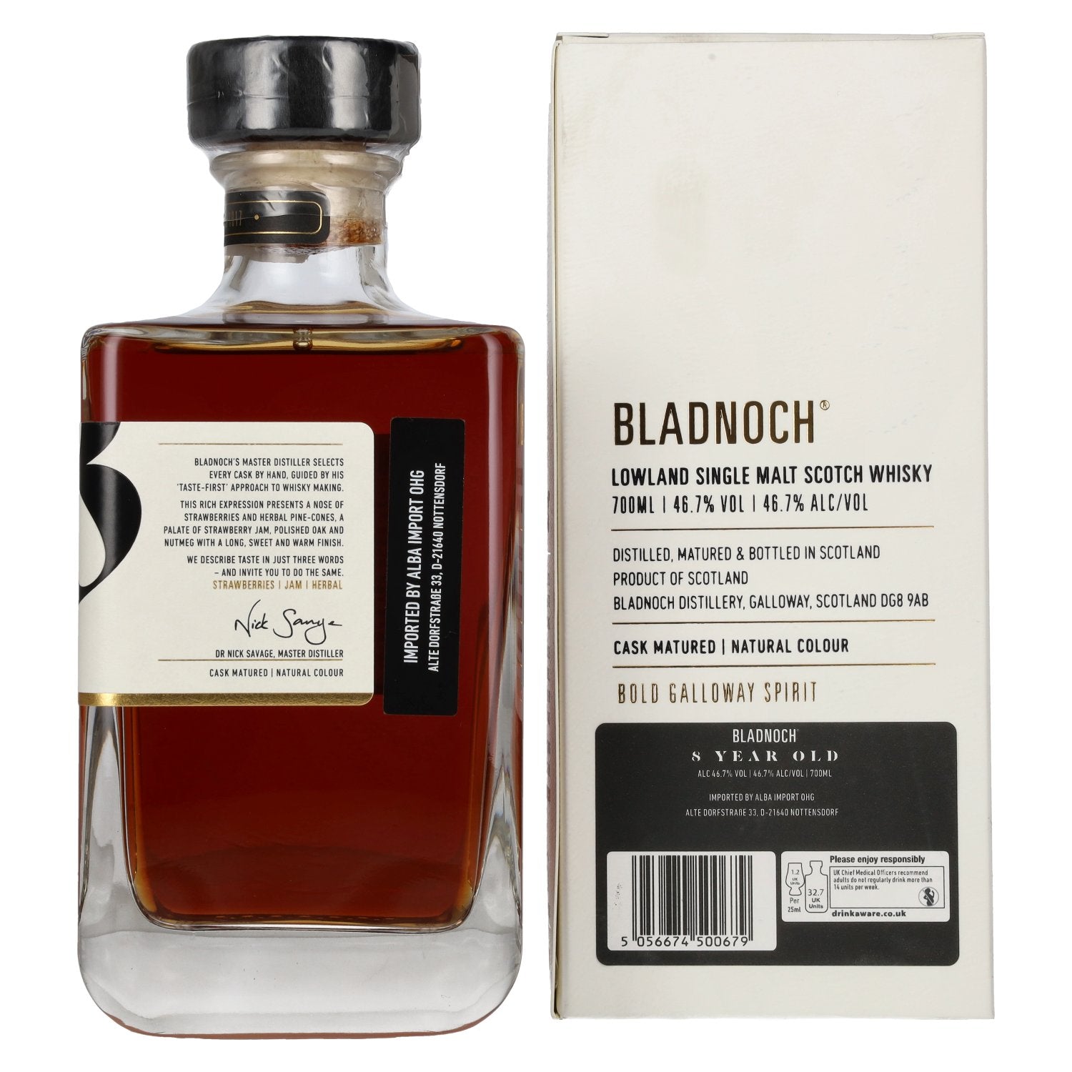 Bladnoch 8 Years Old Lowland Single Malt American Red Wine Cask 46,7% Vol. 0,7l in Geschenkbox