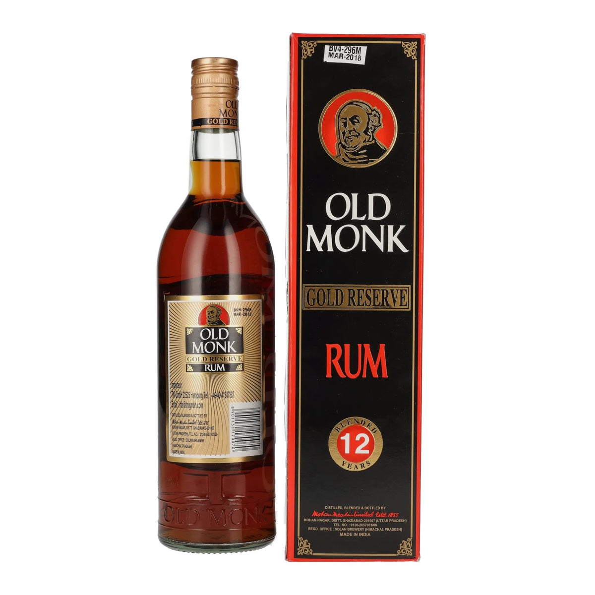 Old Monk Gold Reserve Rum, 12 Years Old, 42.8% ABV, 0.7l, in a gift box