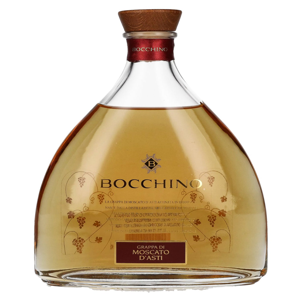 Bocchino Grappa made from MOSCATO D'ASTI, aged in barriques, 40% ABV, 0.7 litres