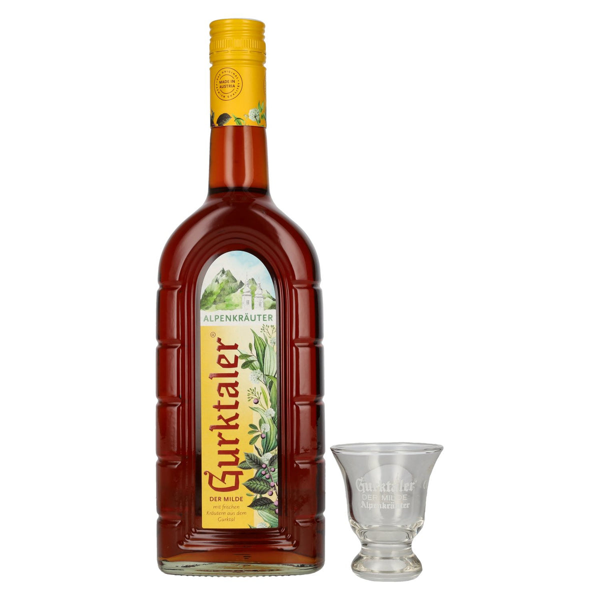 Gurktaler Alpine Herbs 27% Vol. 0.7l with Gurktaler Retro Shot Glass