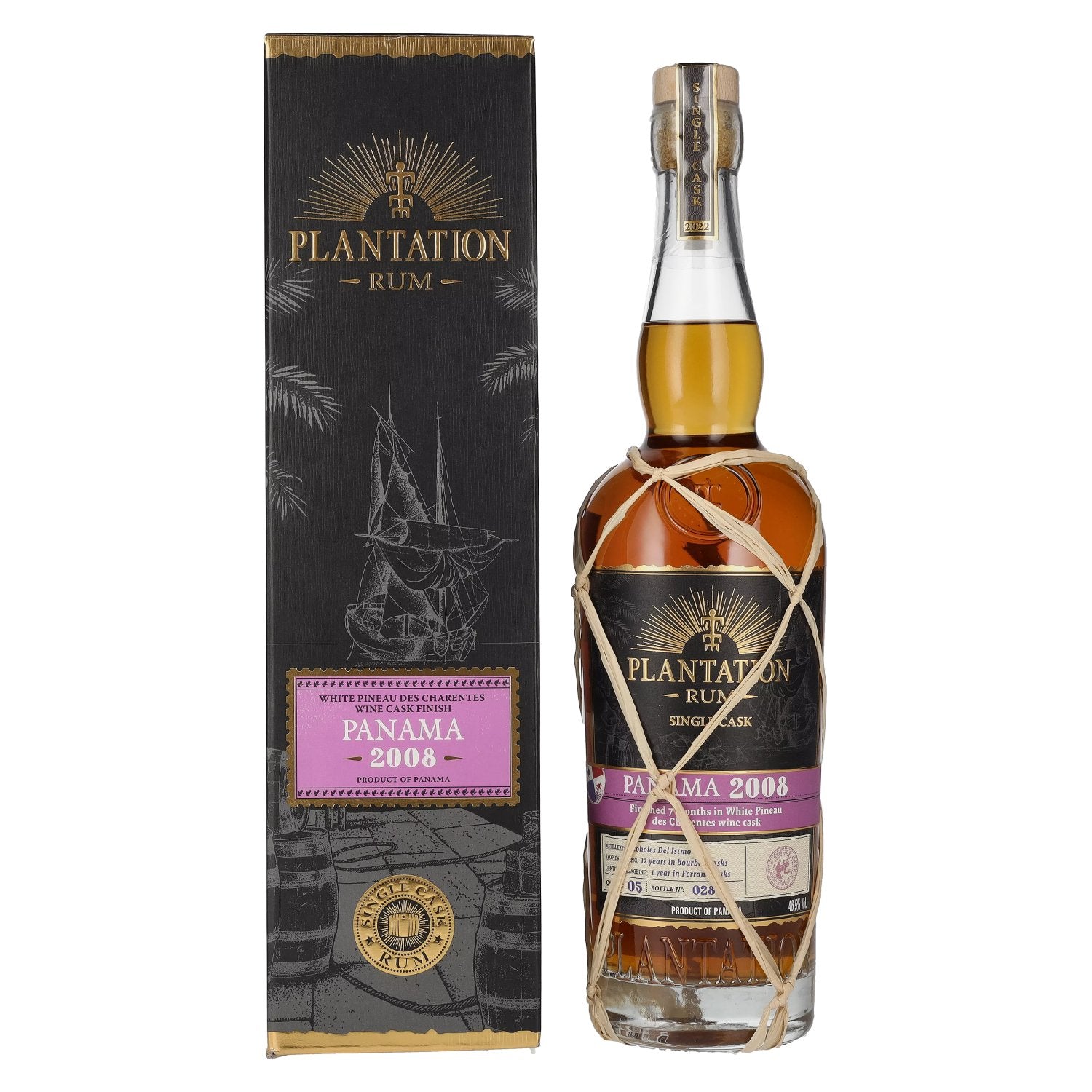 Plantation Rum PANAMA Single Cask White Pineau des Charentes Finish 2008 46.5% Vol. 0.7L in Gift Box