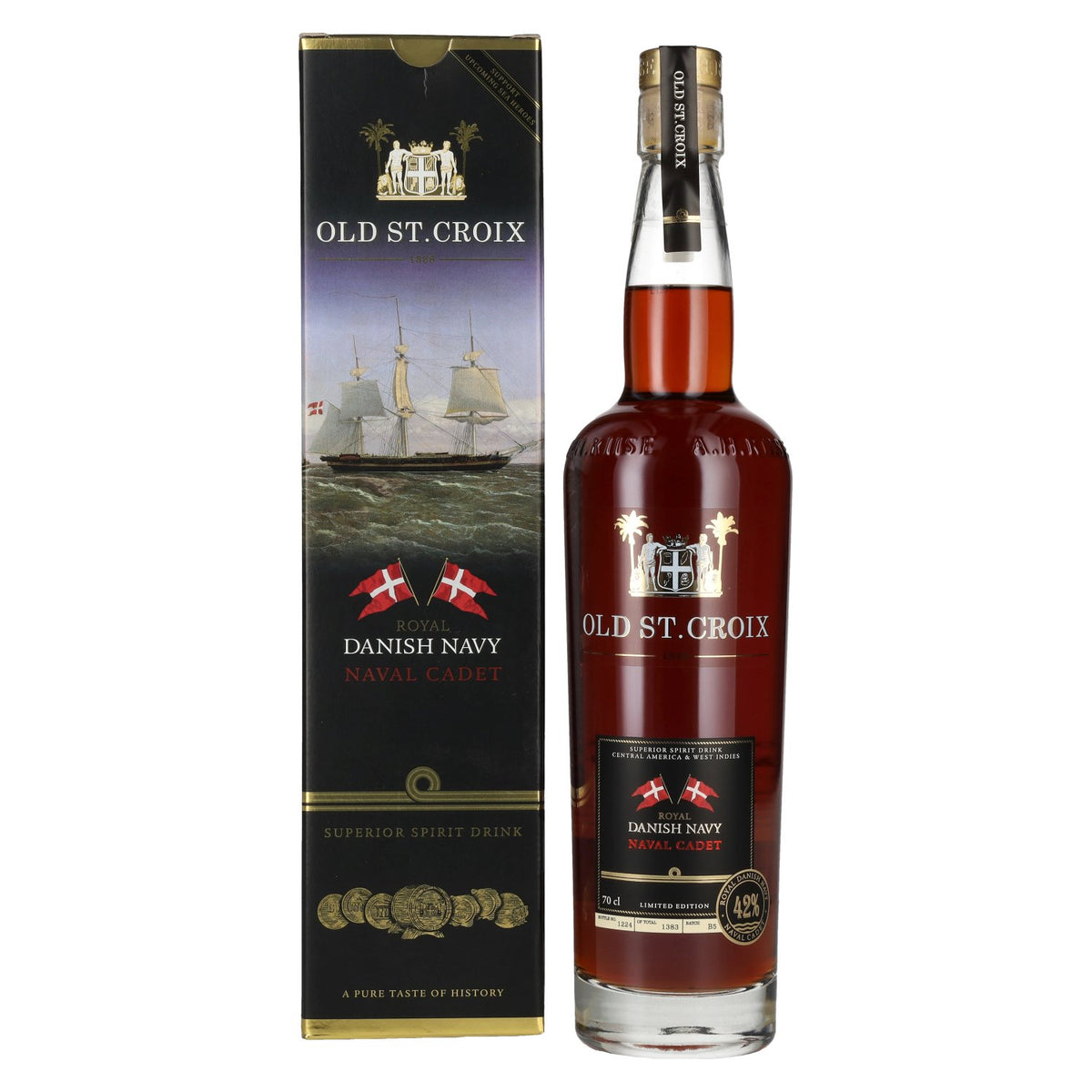 Old St. Croix A.H. Riise Royal DANISH NAVY NAVAL CADET Superior Spirit Drink 42% Vol. 0.7l in Gift Box