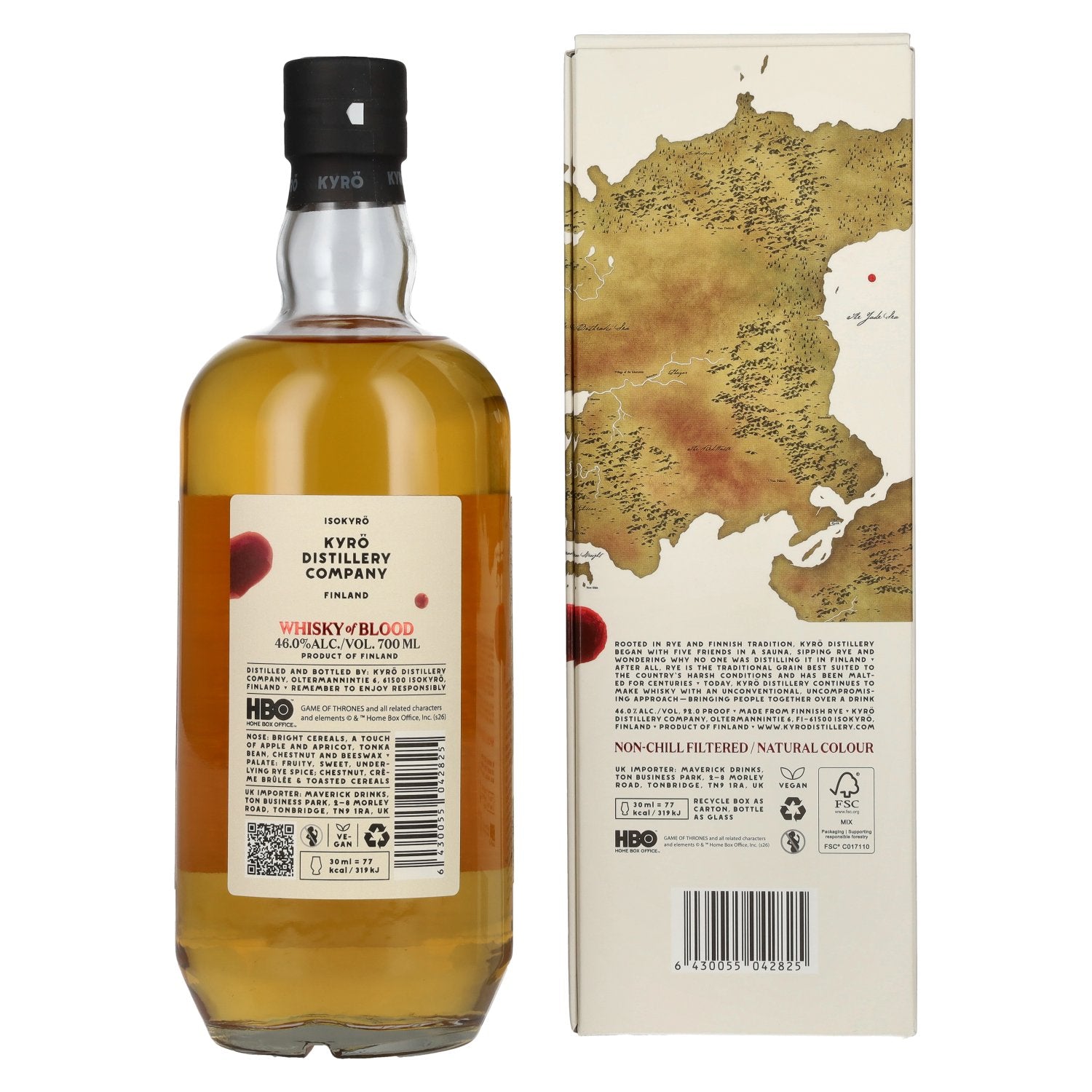 Kyrö GAME OF THRONES Whisky of BLOOD 100% Malted Rye 46% ABV 0.7l in a gift box