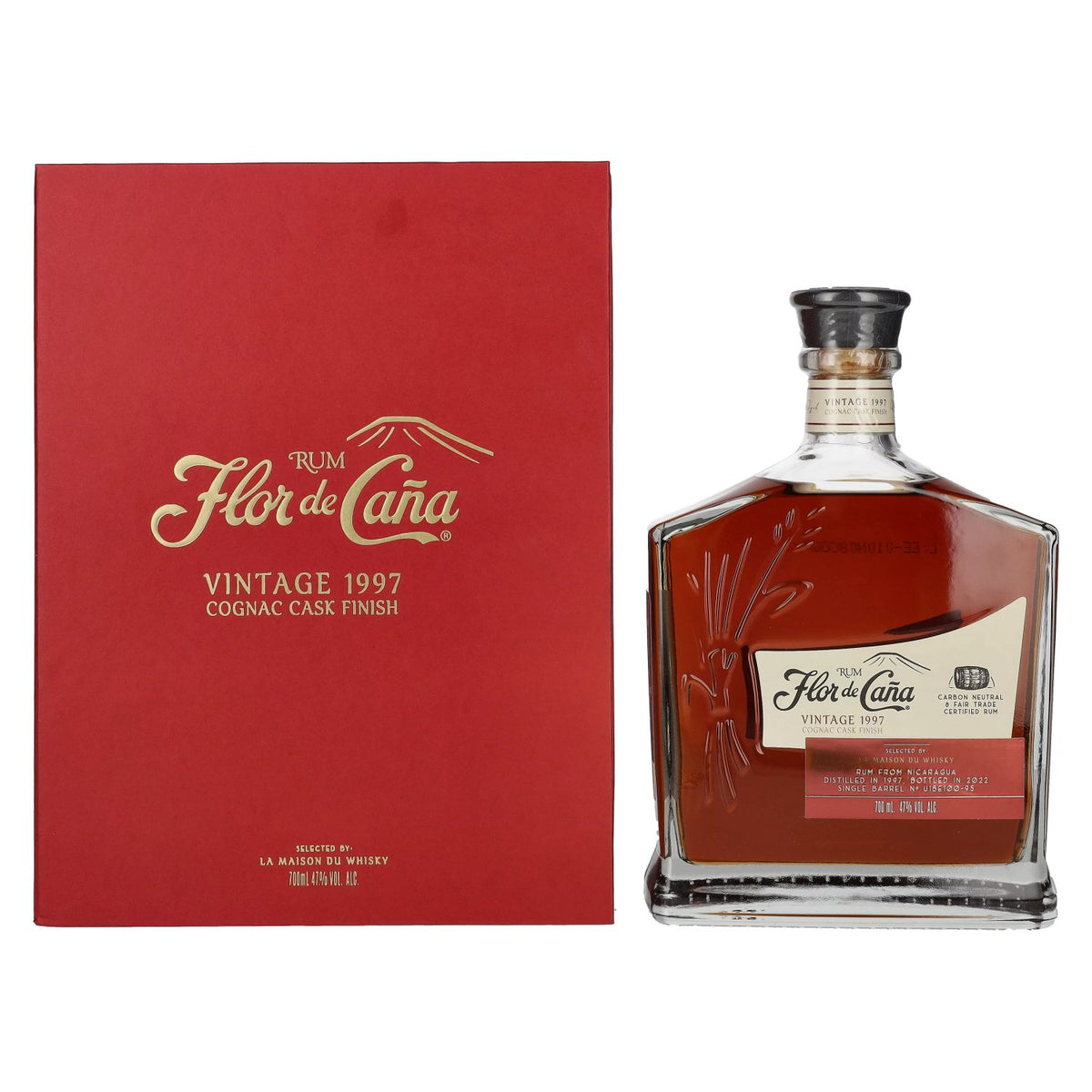 Flor de Caña Rum Cognac Cask Finish Vintage 1997 47% Vol. 0.7l in gift box