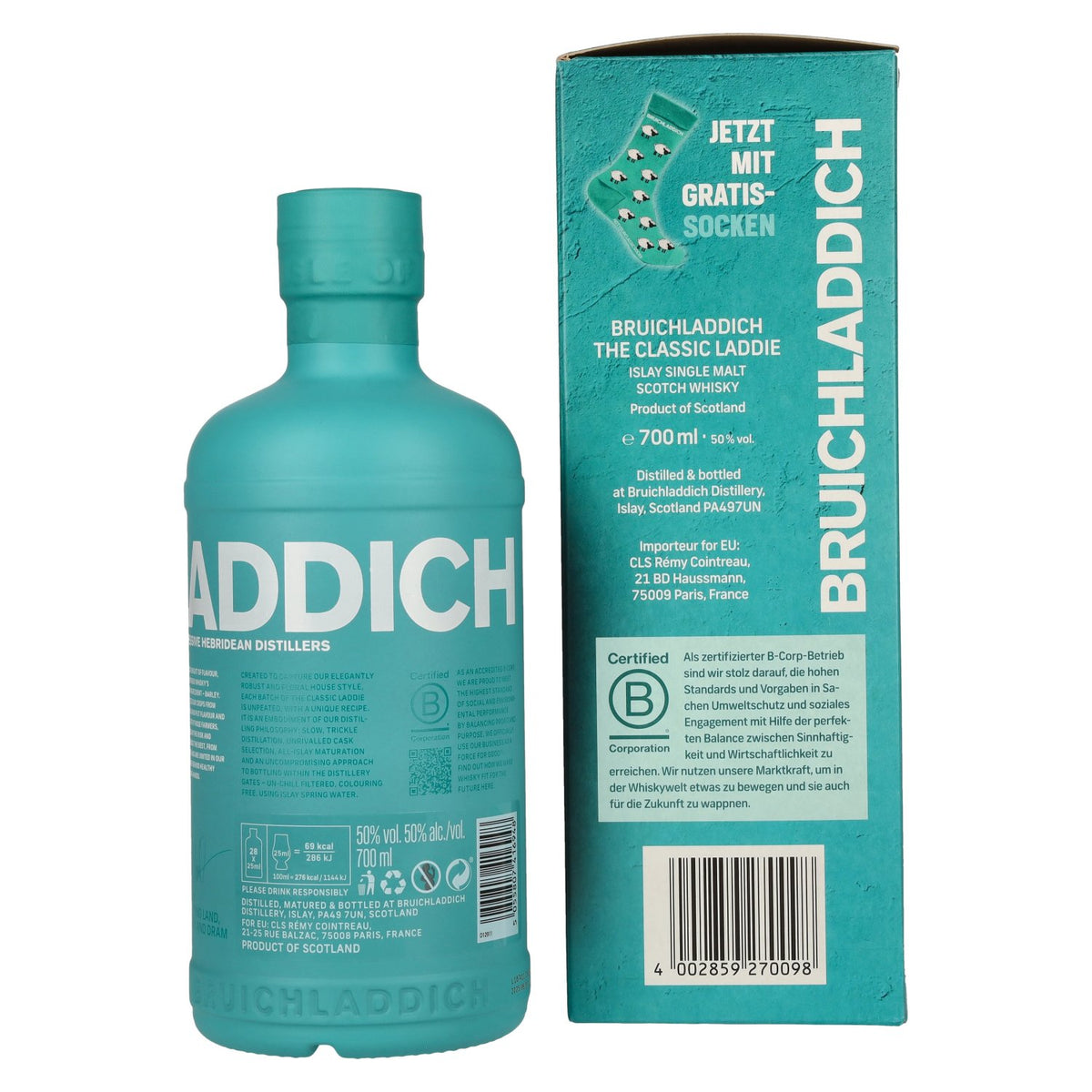 Bruichladdich THE CLASSIC LADDIE Scottish Barley Unpeated Islay Single Malt 50% Vol. 0.7l in Gift Box with Socks