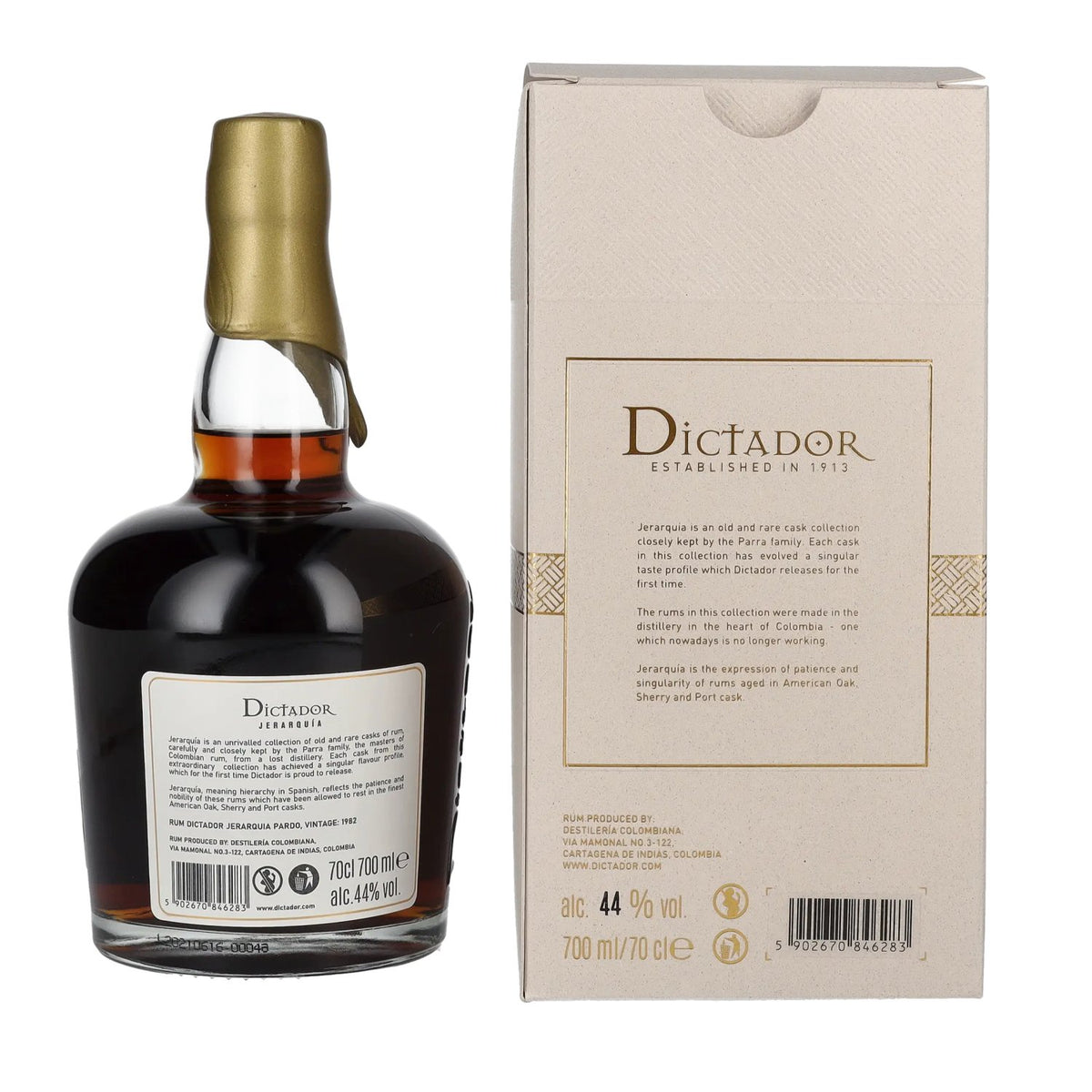 Dictador JERARQUÍA 38 Years Old PARDO Rum 1982 44% Vol. 0.7l in gift box