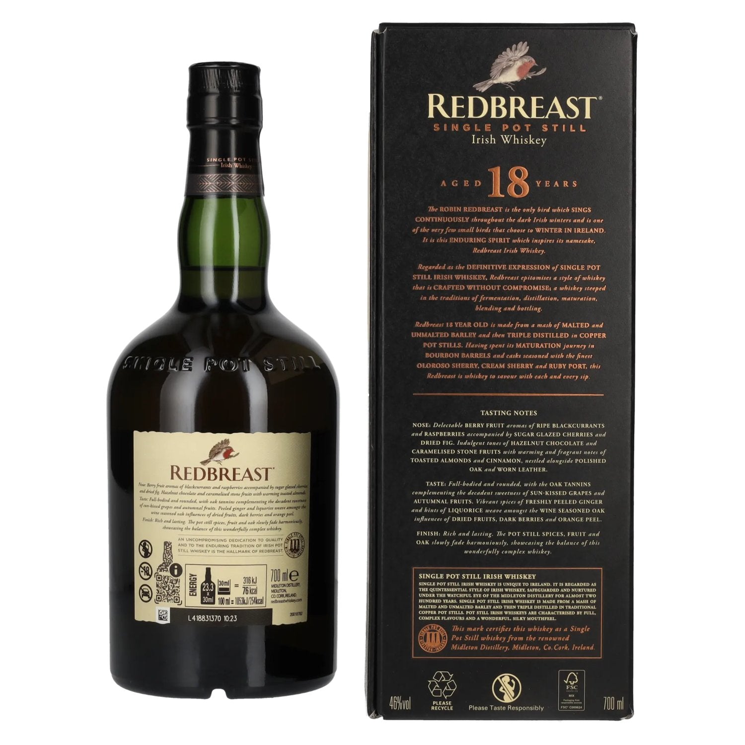 Redbreast 18 Years Old Single Pot Still Irish Whiskey 46% Vol. 0,7l in Geschenkbox