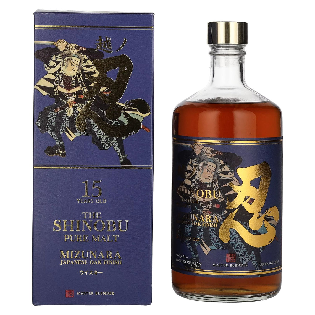 The Shinobu Pure Malt 15 Years Old Whisky MIZUNARA Japanese Oak Finish 43% Vol. 0.7l in Gift Box