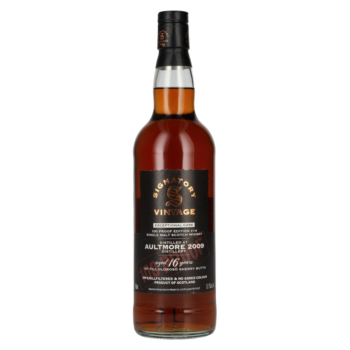 Signatory Vintage 100 Proof Edition AULTMORE 2009 16 Years Old Exceptional Cask #14 57.1% Vol. 0.7l