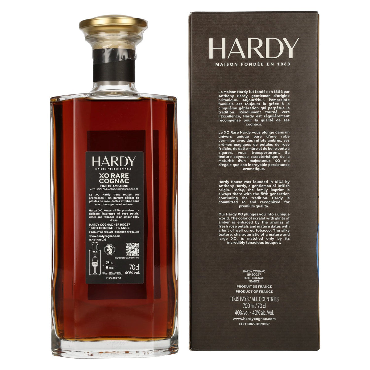 Hardy XO RARE Fine Champagne Cognac 40% vol. 0.7 l in a gift box