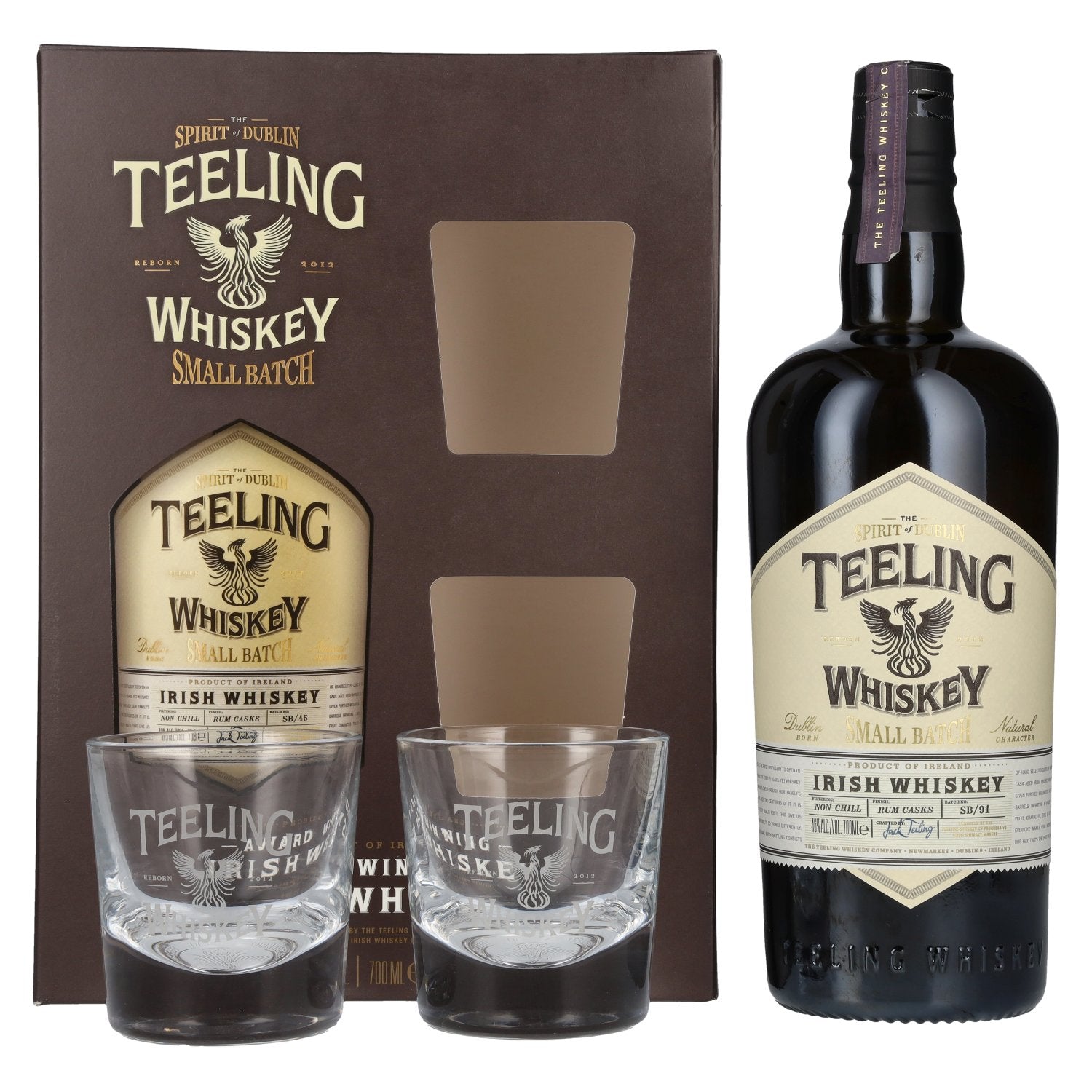 Teeling Whiskey SMALL BATCH Irish Whiskey Rum Cask 46% Vol. 0.7l in gift box with 2 glasses