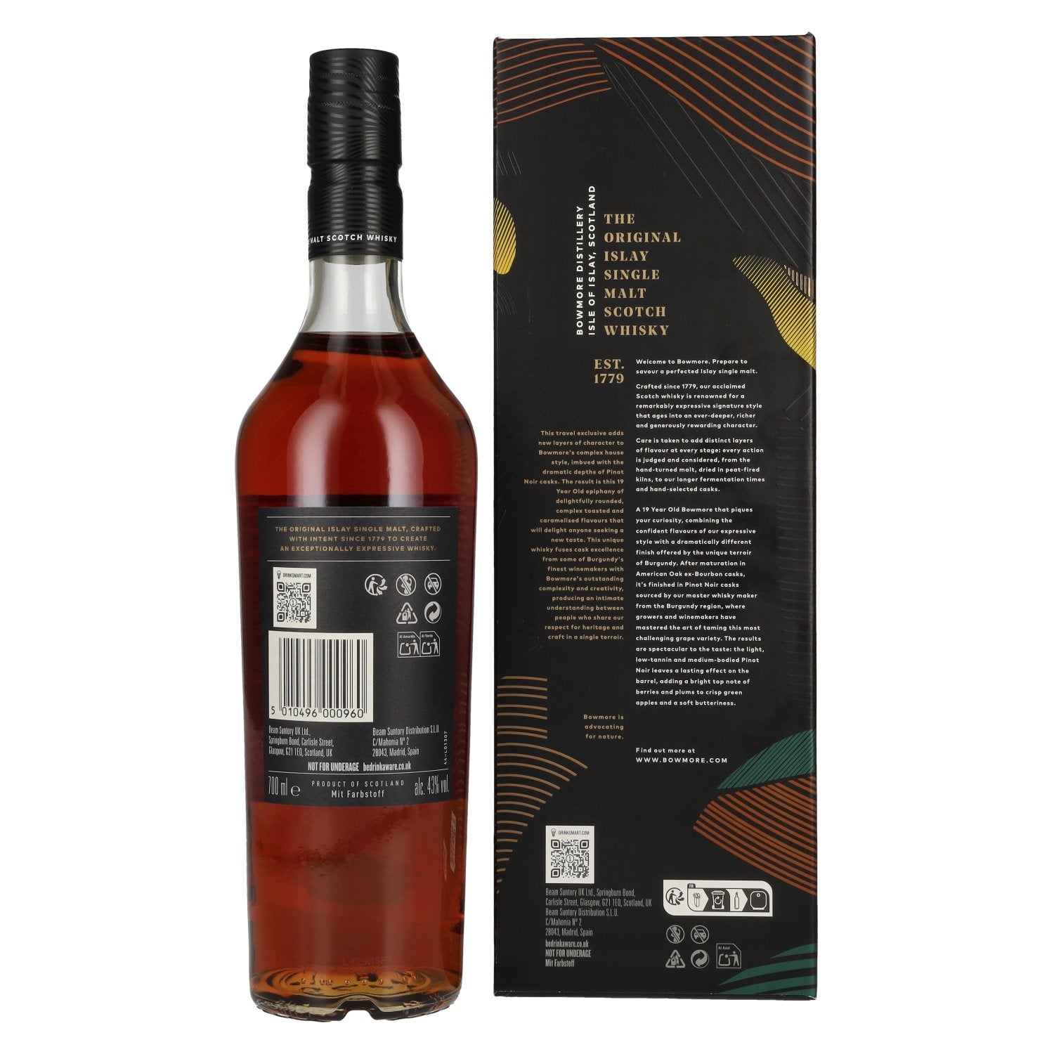Bowmore 19 Years Old Pinot Noir Cask Finish Islay Single Malt 43% Vol. 0,7l in Geschenkbox