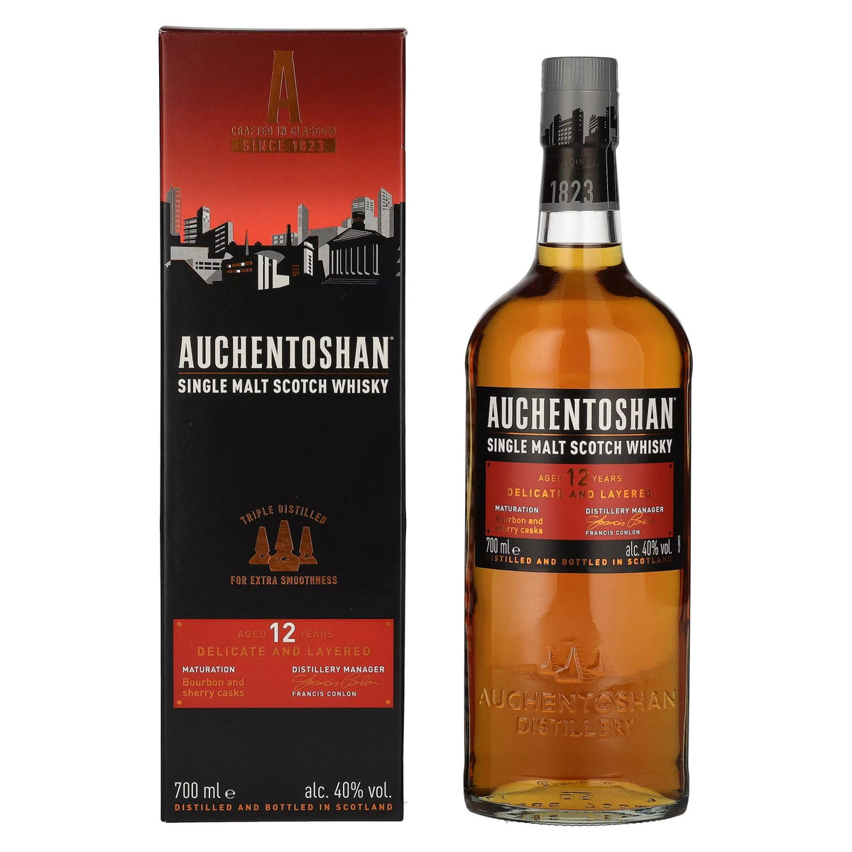 Auchentoshan 12-Year-Old Single Malt Scotch Whisky, 40% vol., 0.7 litres, in a gift box