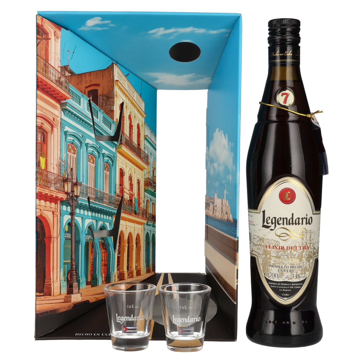 Legendario Elixir de Cuba 34% Vol. 0.7l in gift box with 2 glasses