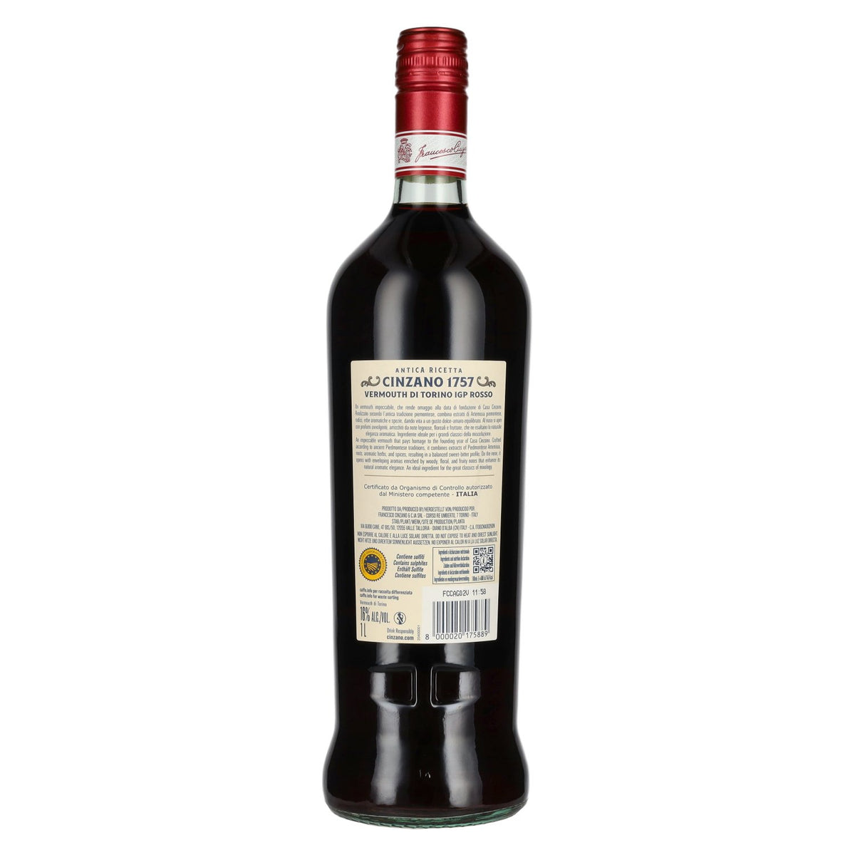 Bottega Cinzano 1757 Vermouth di Torino ROSSO 16% Vol. 1l NEW DESIGN