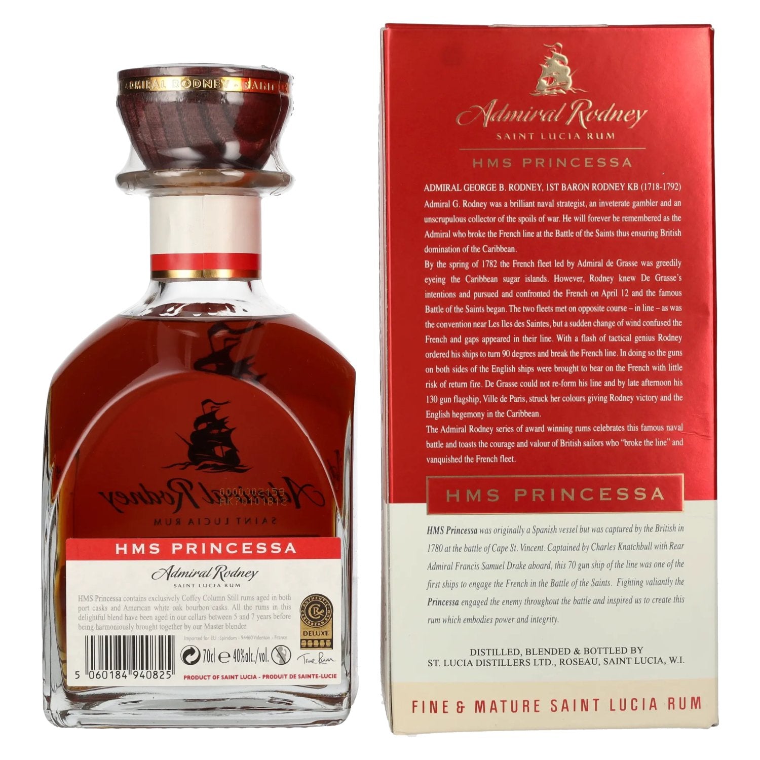 Admiral Rodney HMS PRINCESSA Fine & Mature Saint Lucia Rum 40% Vol. 0,7l in Geschenkbox