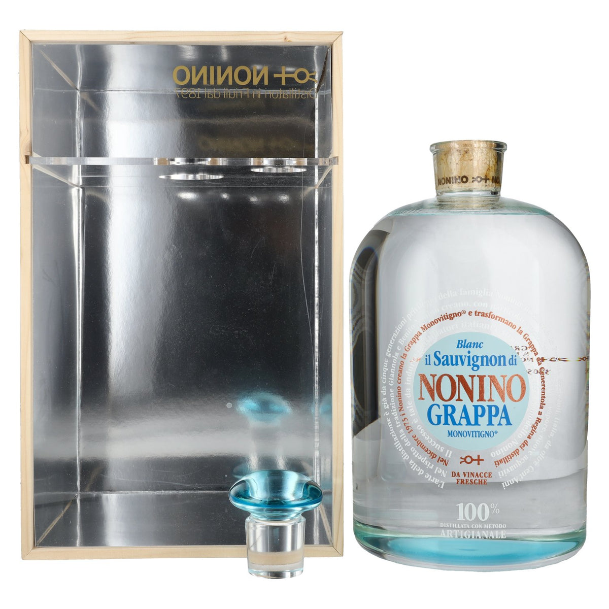 Nonino Grappa Monovitigno il Sauvignon di Blanc 41% Vol. 6.3l in wooden box with dispenser pump