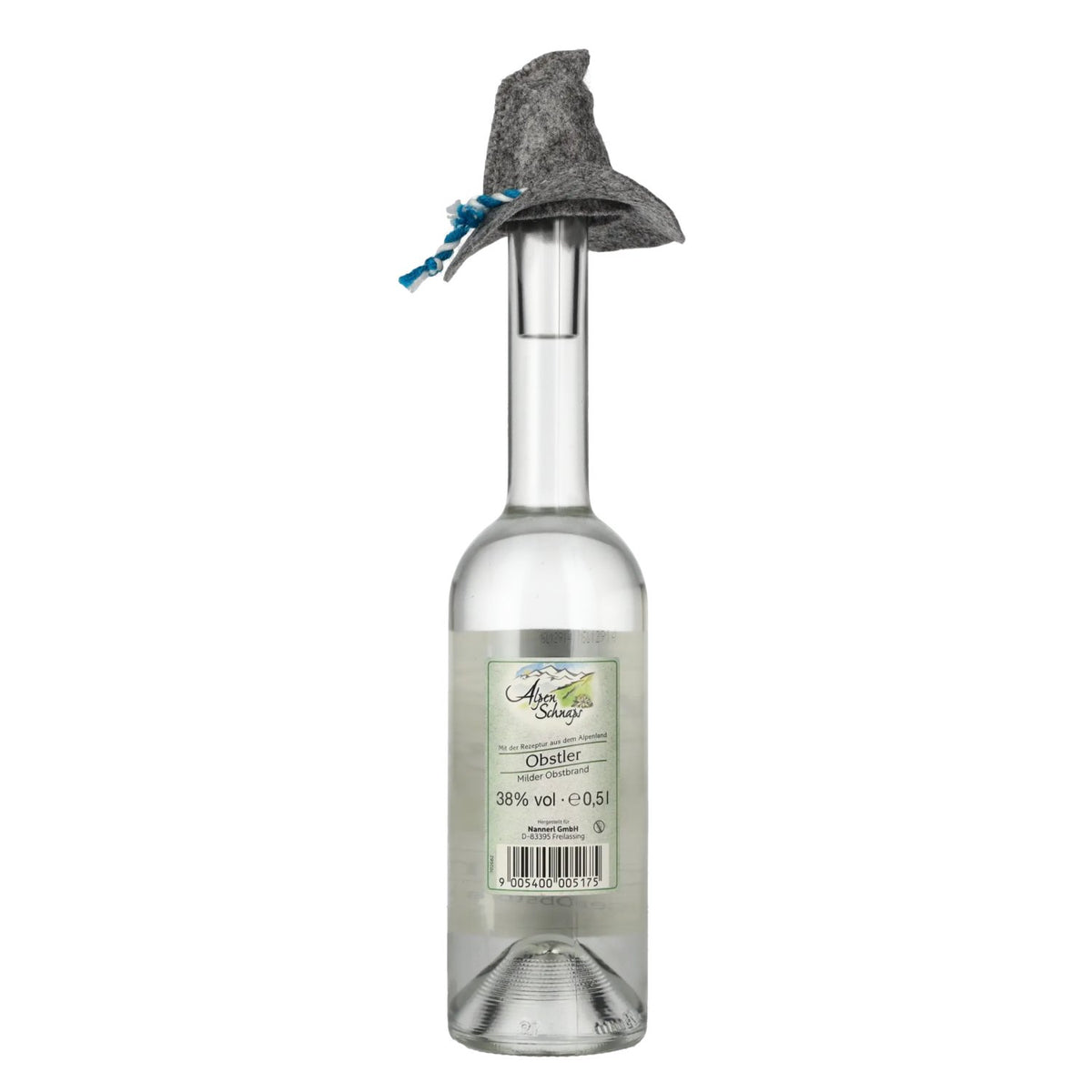 Nannerl Alpine Schnapps OBSTLER 38% vol. 0.5 l with felt hat