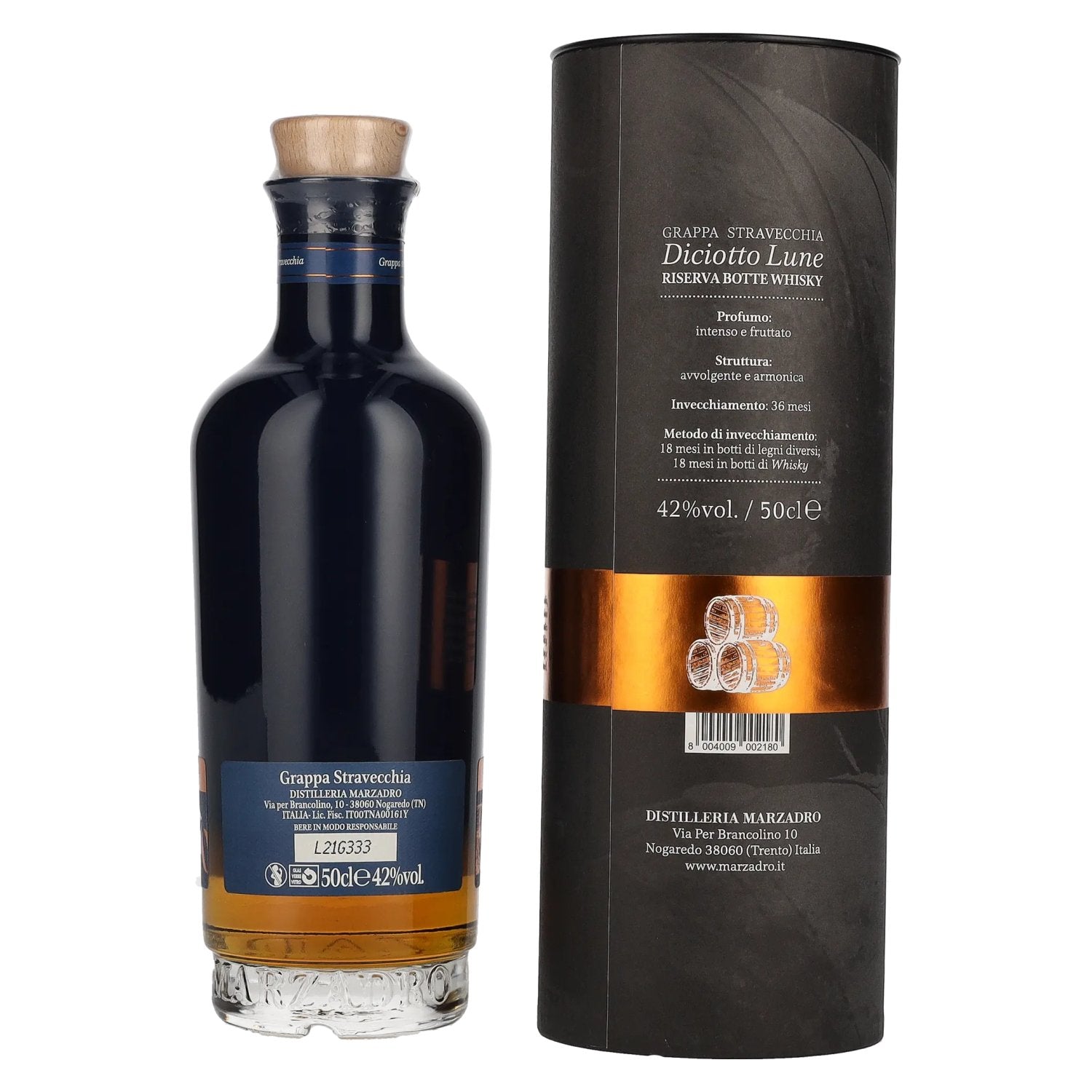 Marzadro DICIOTTO Lune Whisky Cask Finish 42% Vol. 0.5l in Gift Box