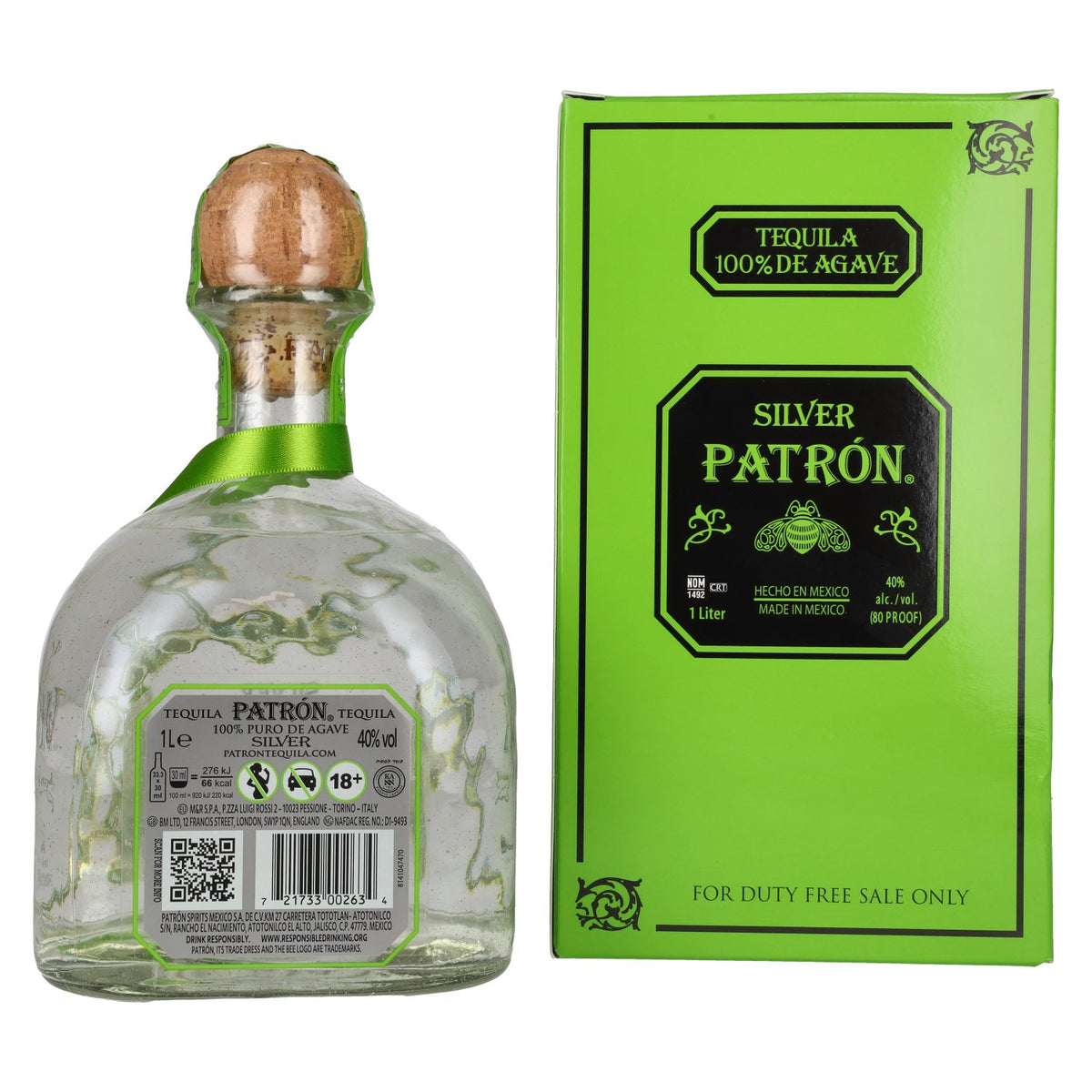 Patrón Tequila Silver 40% ABV, 1 litre, in a gift box
