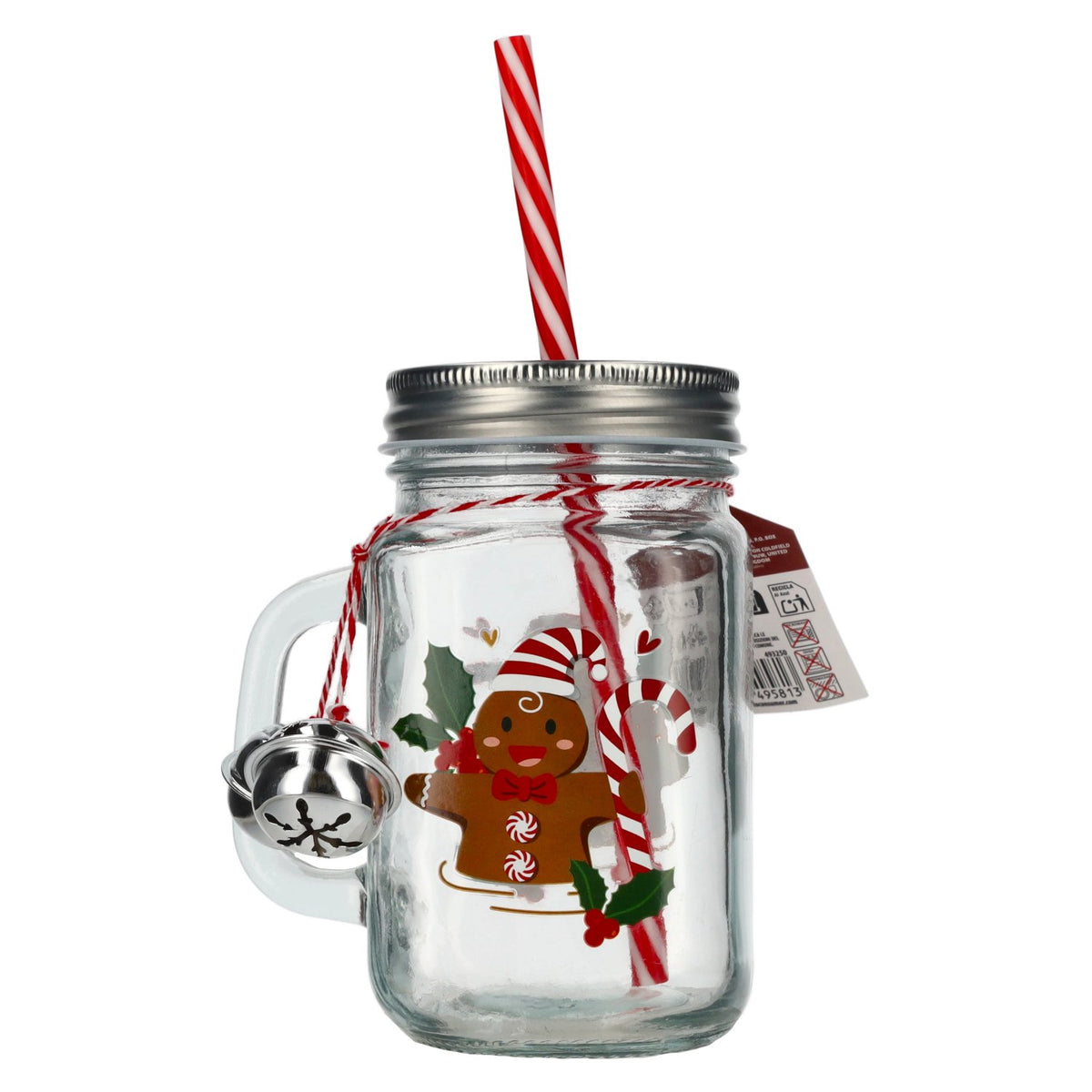 'Merry Christmas' drinking glass with lid and straw, 0.45 l