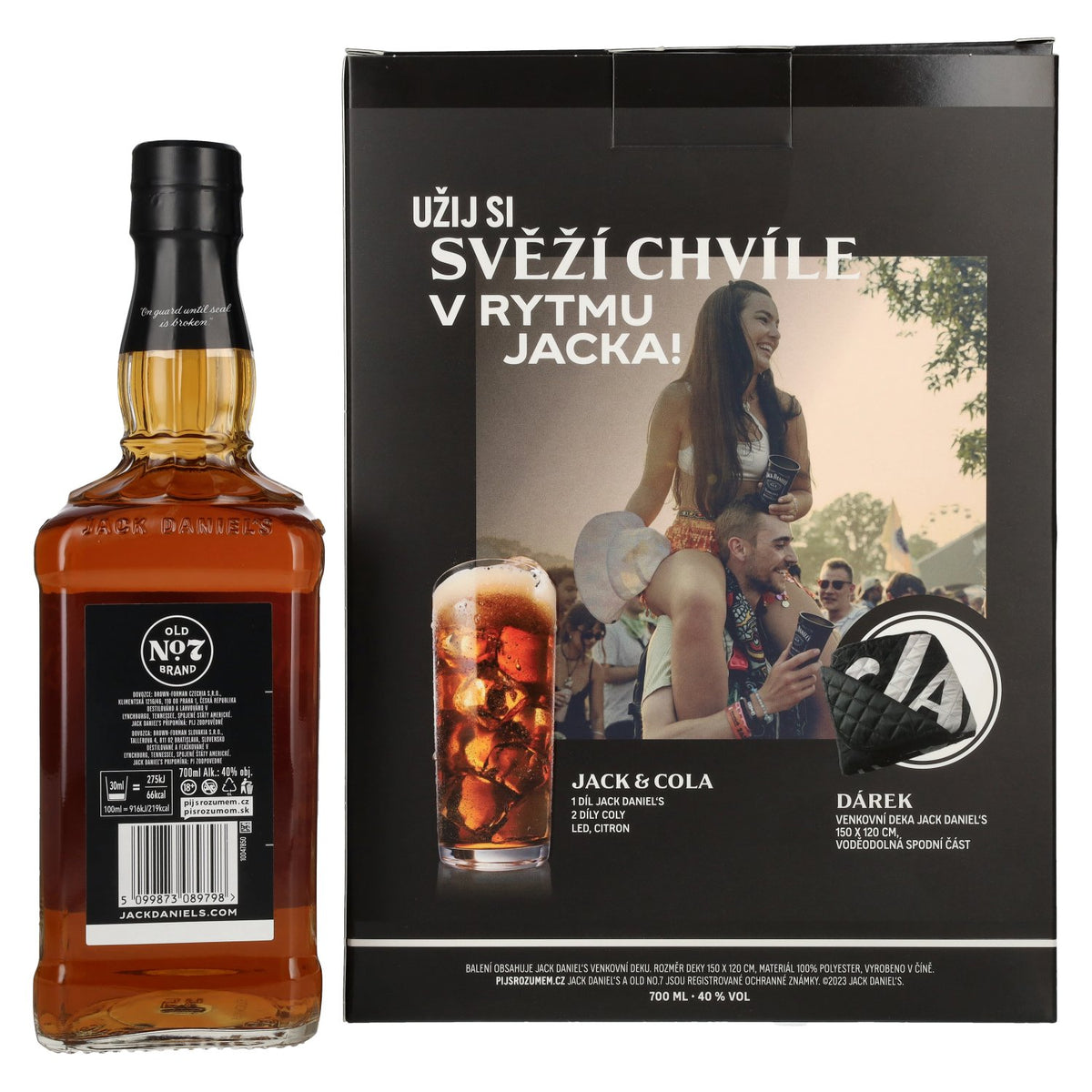 Jack Daniel's Tennessee Whiskey 40% ABV, 0.7l, in a gift box with a party blanket