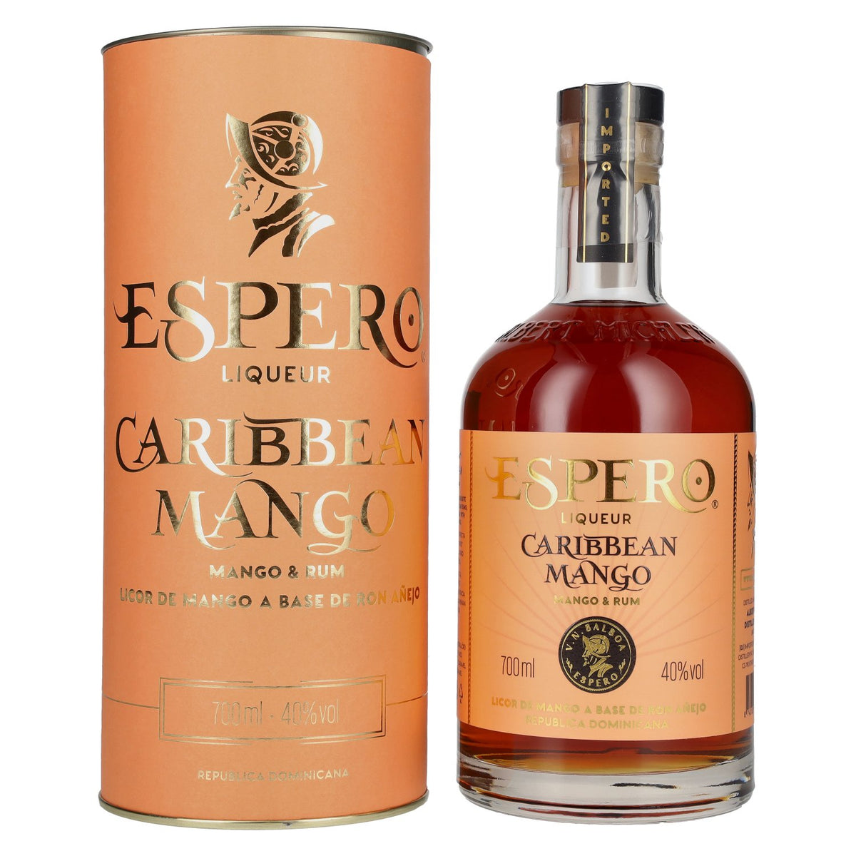 Ron Espero Caribbean Mango &amp; Rum Liqueur 40% ABV, 0.7l, in a gift box
