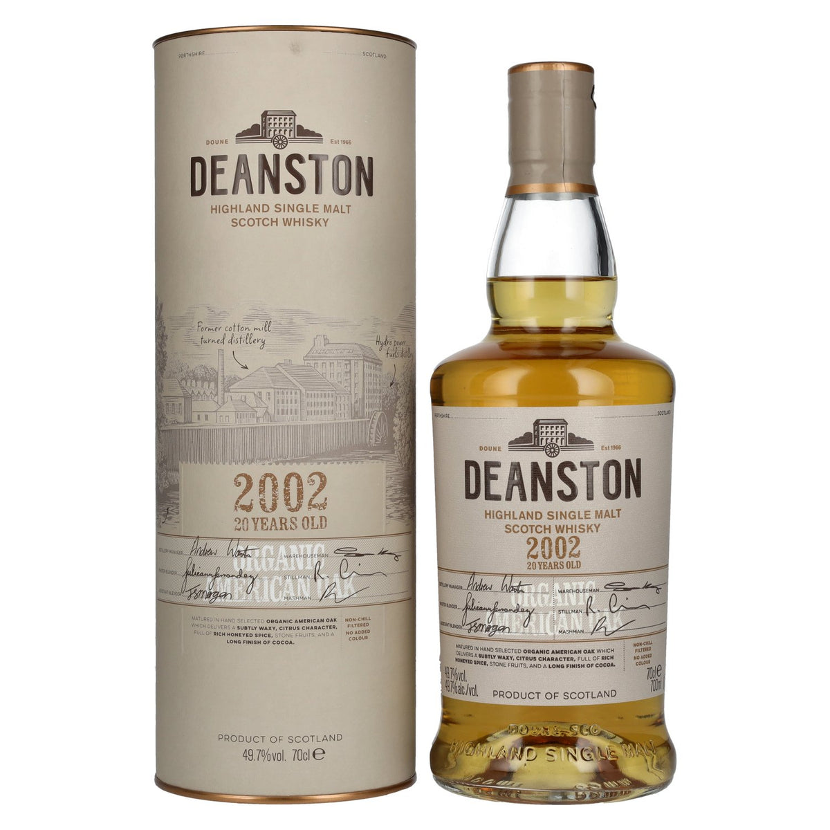 Deanston 20 Years Old Organic American Oak Highland Single Malt 2002 49.7% Vol. 0.7L in Gift Box