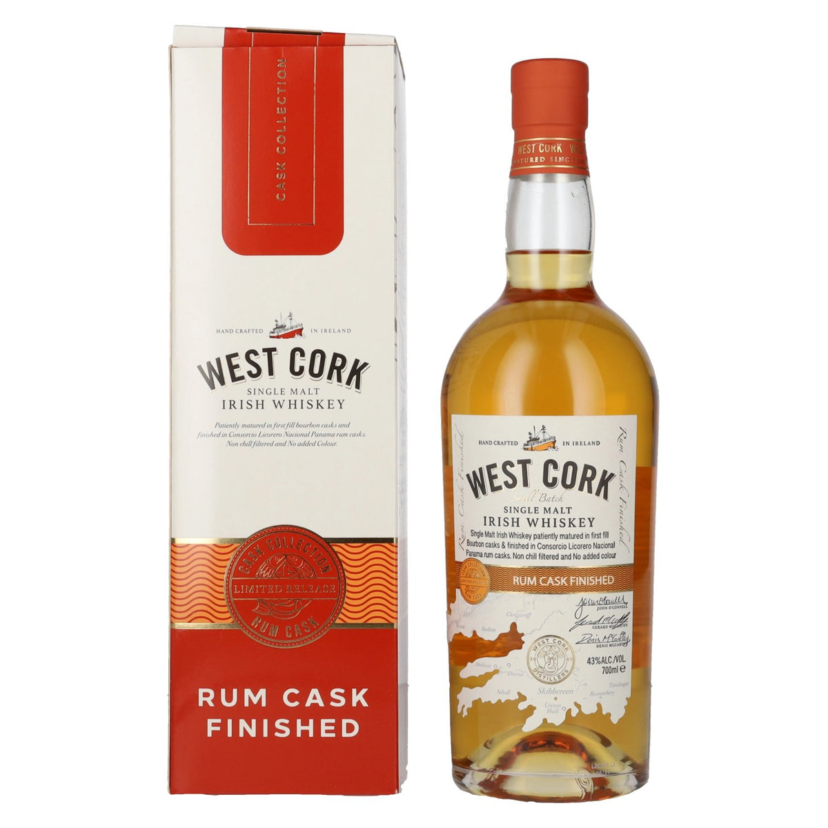 West Cork Irish Whiskey Rum Cask Finished 43% Vol. 0.7l in Gift Box