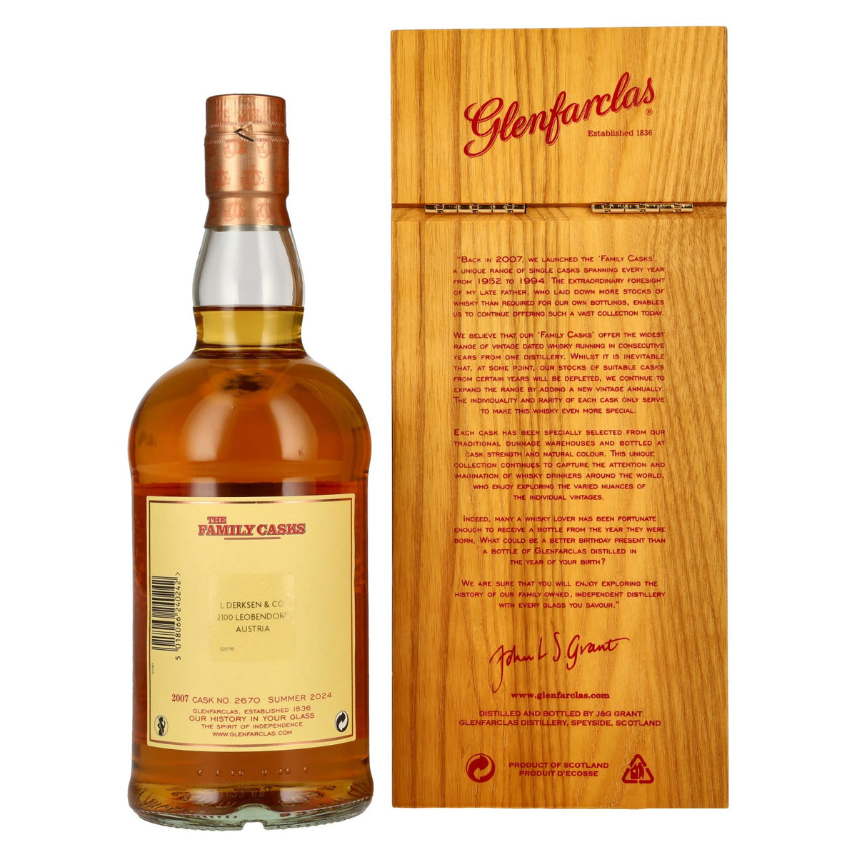 Glenfarclas THE FAMILY CASKS Single Cask SUMMER 2024 Refill Sherry Butt #2670 2007 59.9% Vol. 0.7l in wooden box