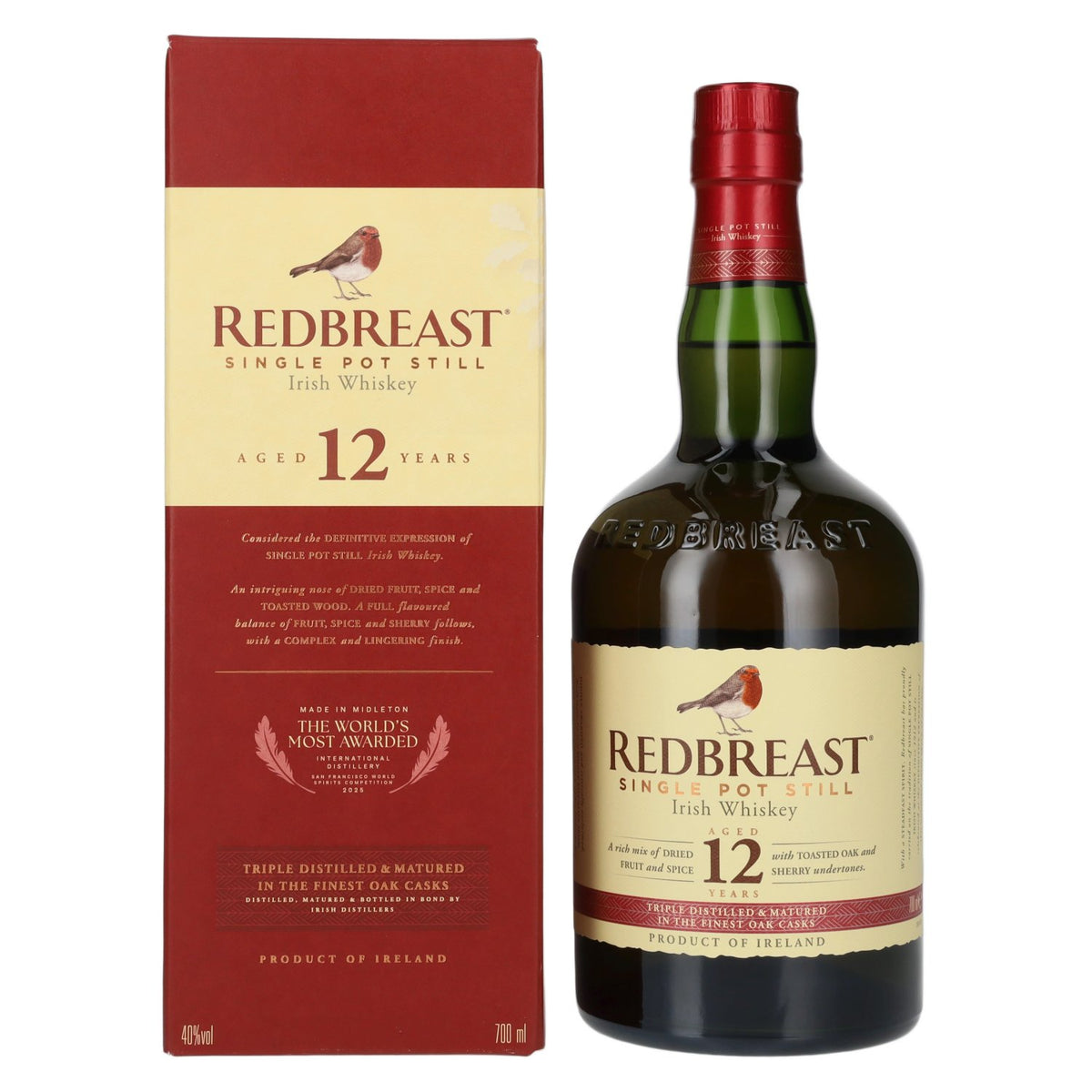 Redbreast 12 Years Old Single Pot Still Irish Whiskey 40% Vol. 0,7l in Geschenkbox
