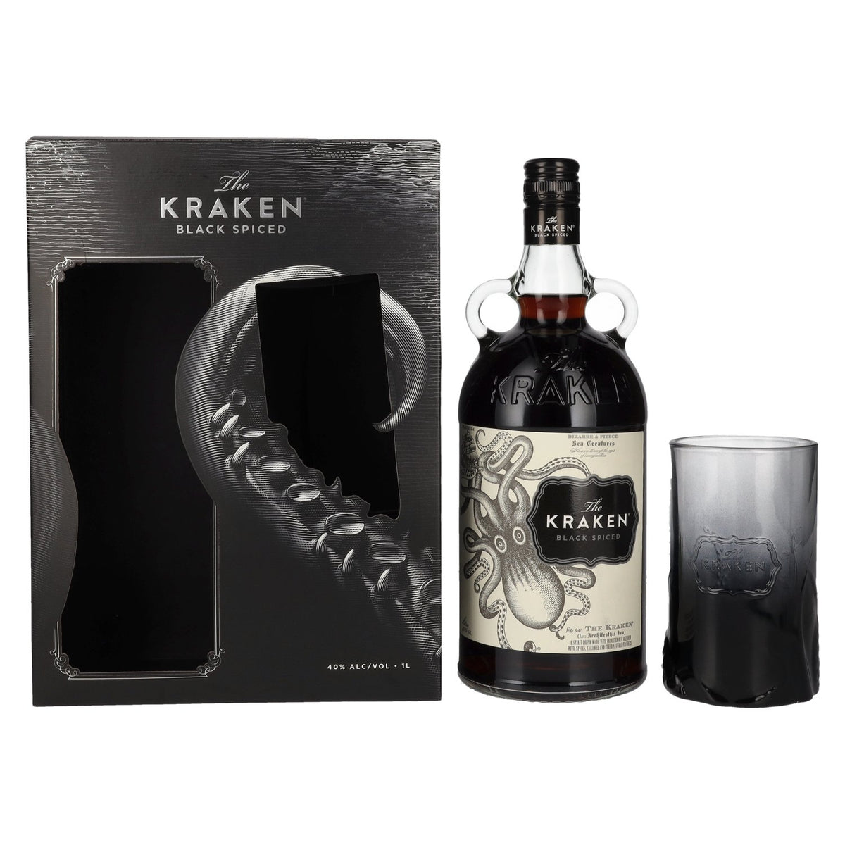 The Kraken Black Spiced 40% Vol. 1L in Gift Box with Glass
