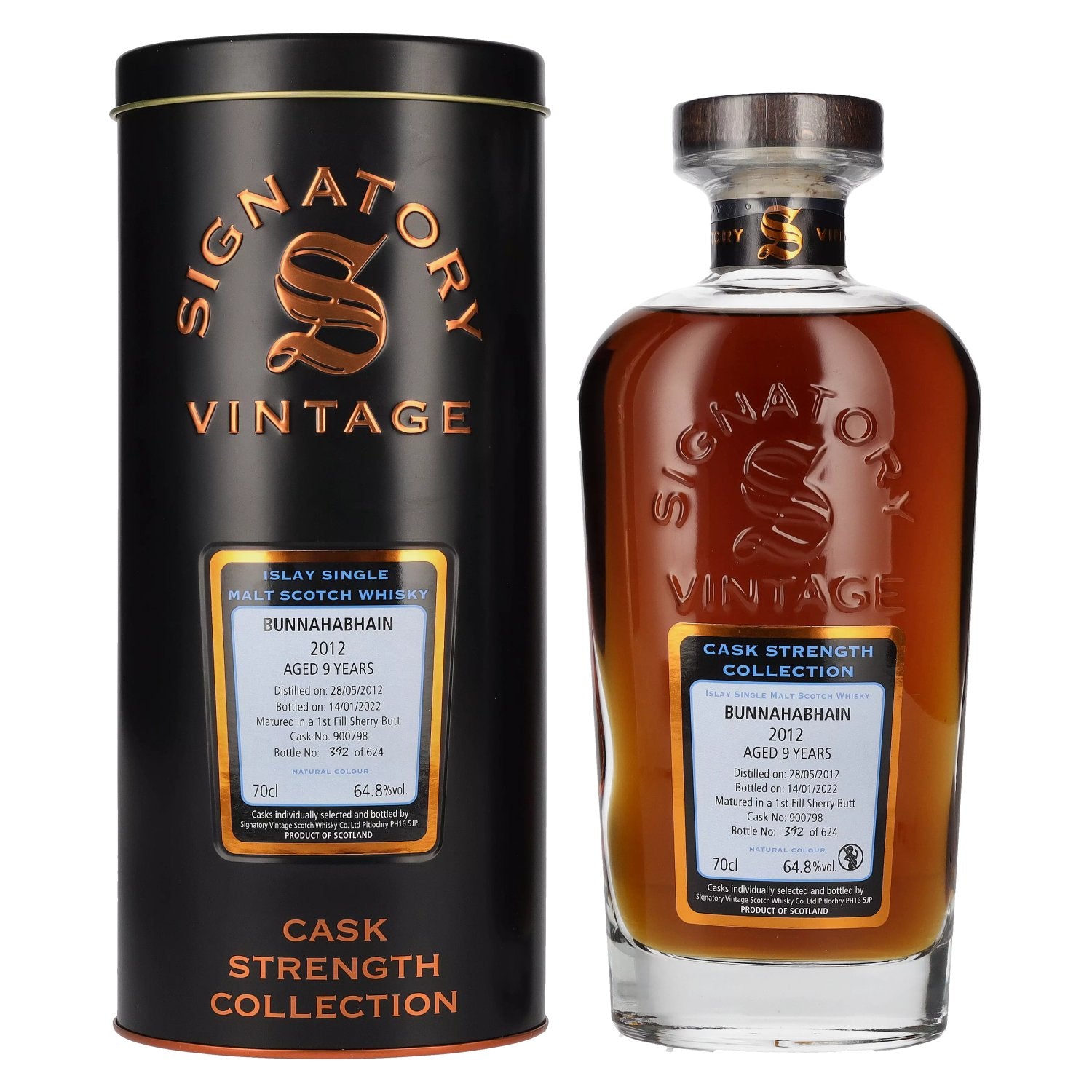 Signatory Vintage BUNNAHABHAIN 9 Years Old Cask Strength 2012 64.8% Vol. 0.7l in Tin Box