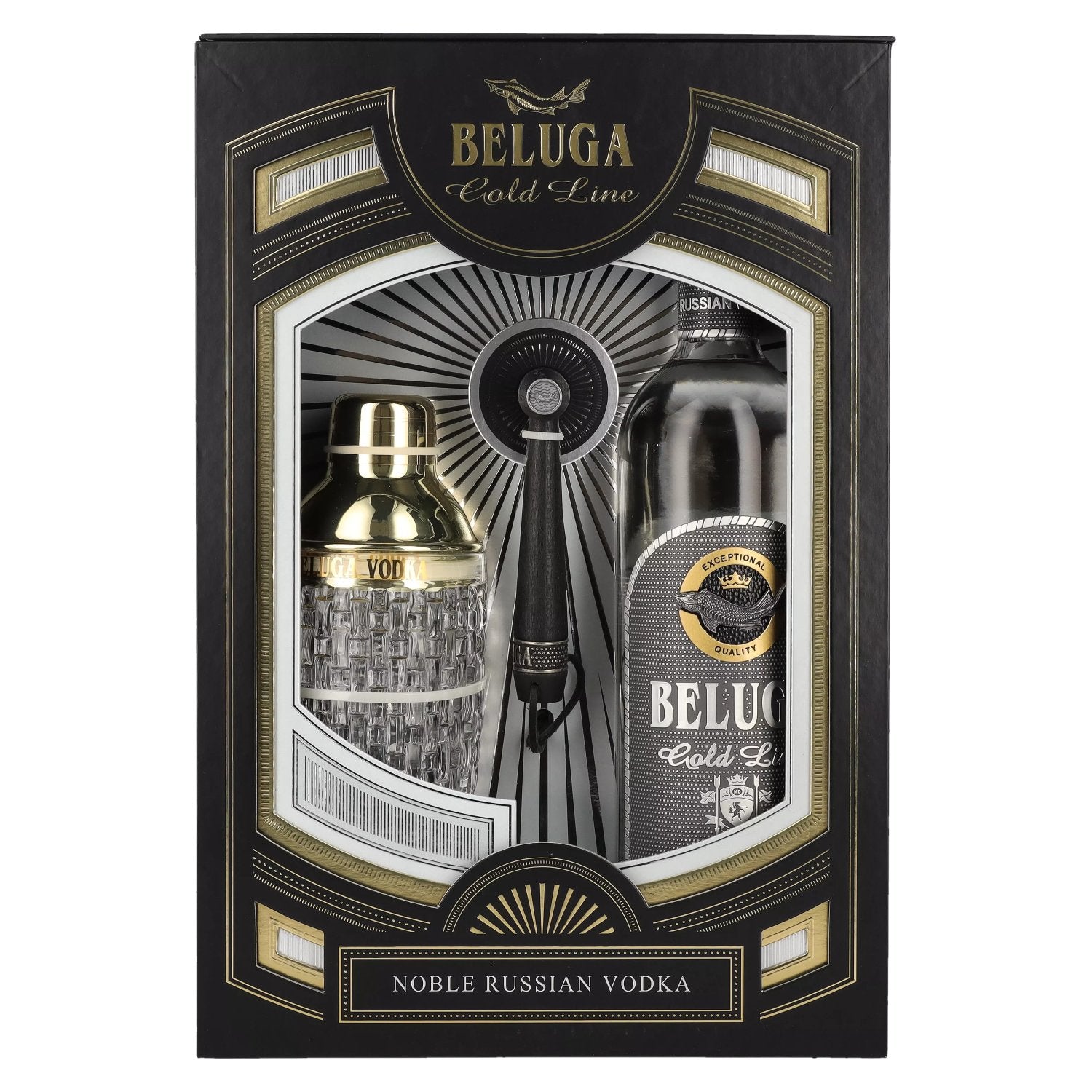 Beluga Gold Line Noble Russian Vodka 40% Vol. 0,7l in Geschenkbox mit Pinsel und Shaker