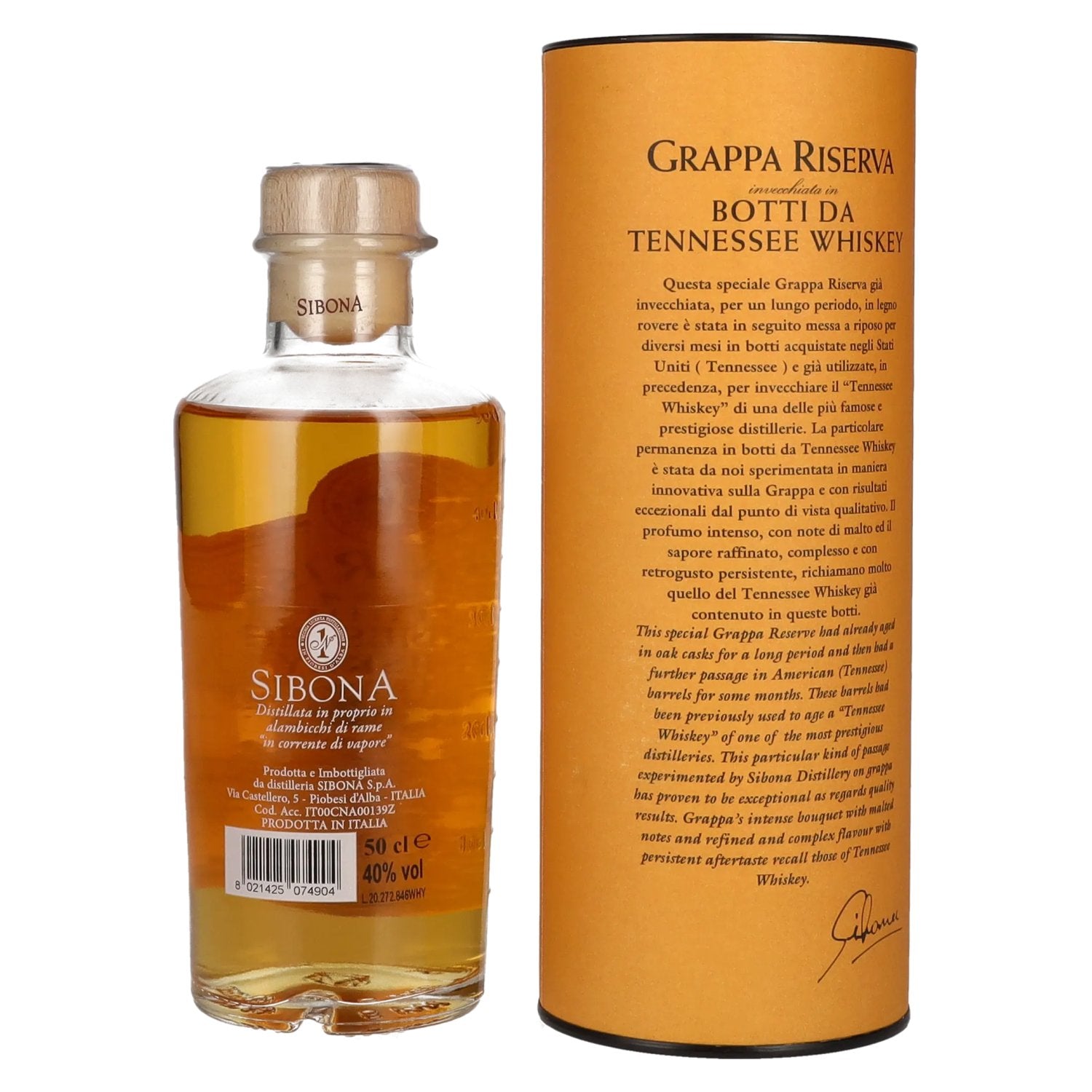 Sibona GRAPPA RISERVA botti da TENNESSEE WHISKEY 40% Vol. 0,5l in Geschenkbox