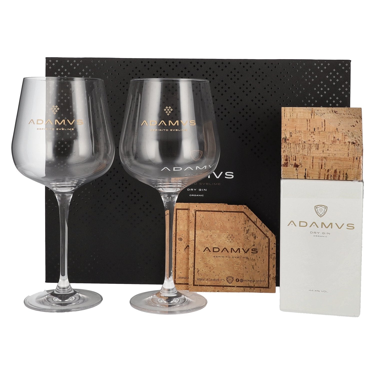 Adamus Dry Gin Organic Limited Edition 2020 44.4% Vol. 0.7l in Gift Box with 2 Glasses & Cork Coaster