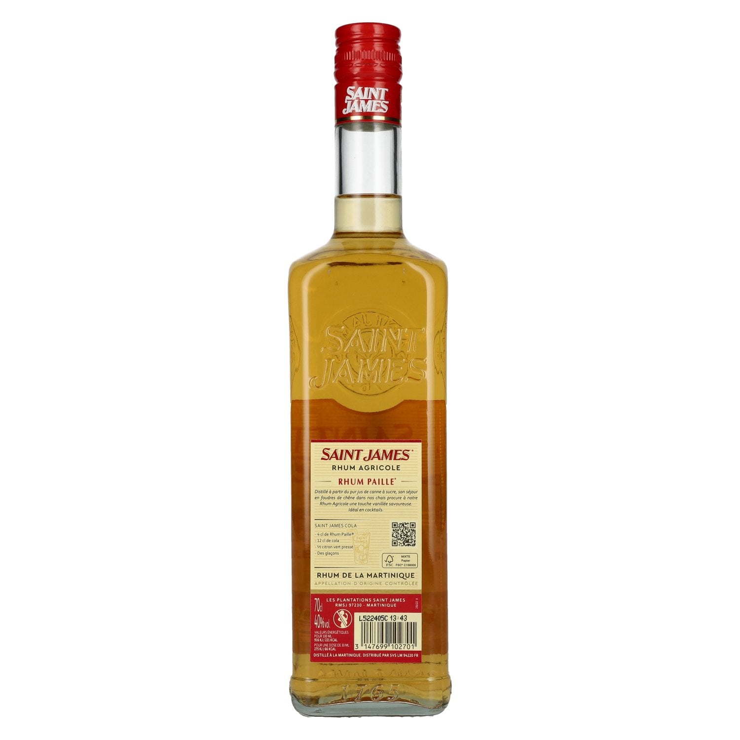 Saint James Pure Cane STRAW Agricultural Rum 40% Vol. 0.7l