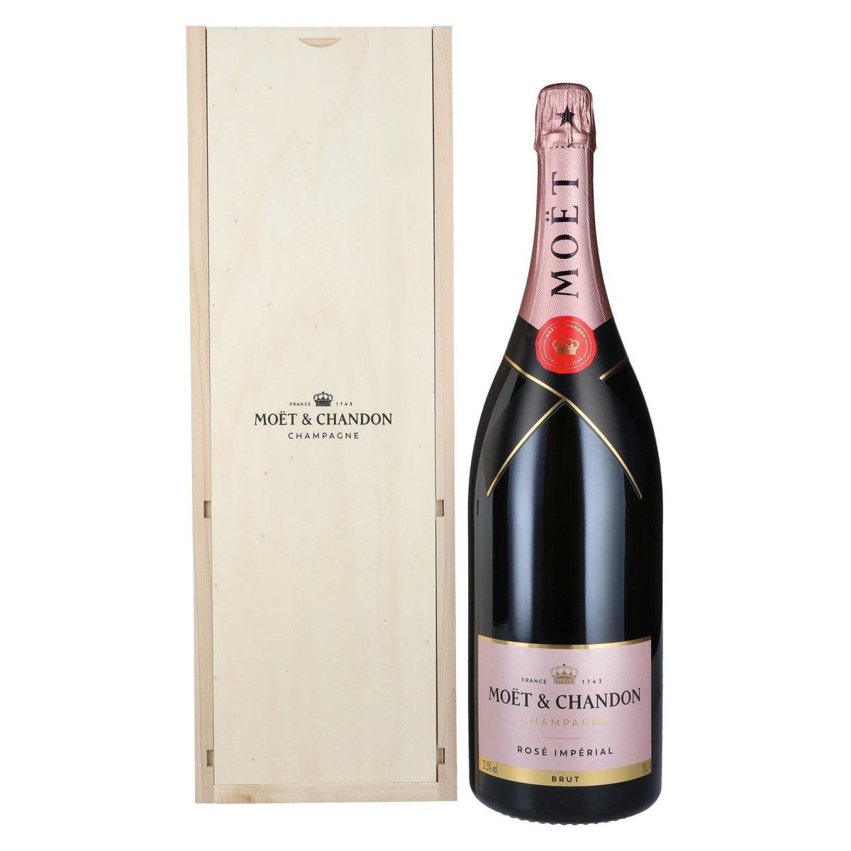 Moët &amp; Chandon Champagne ROSÉ IMPÉRIAL Brut 12.5% ABV 3 litres in a wooden crate