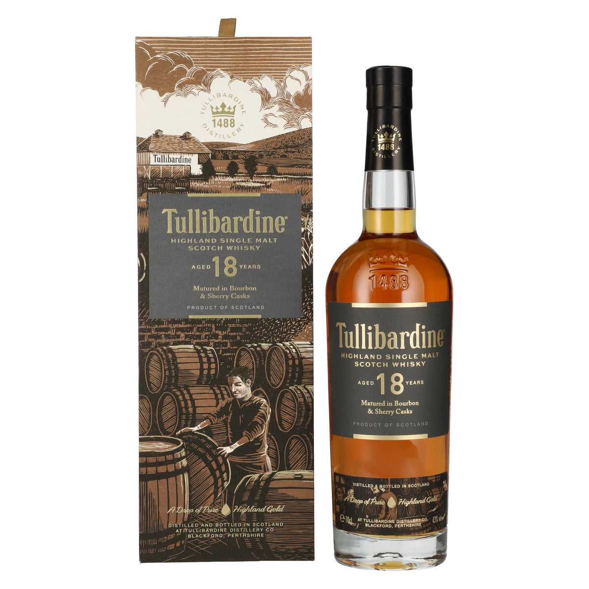 Tullibardine 18 Years Old Highland Single Malt Scotch Whisky 43% Vol. 0.7L in Gift Box