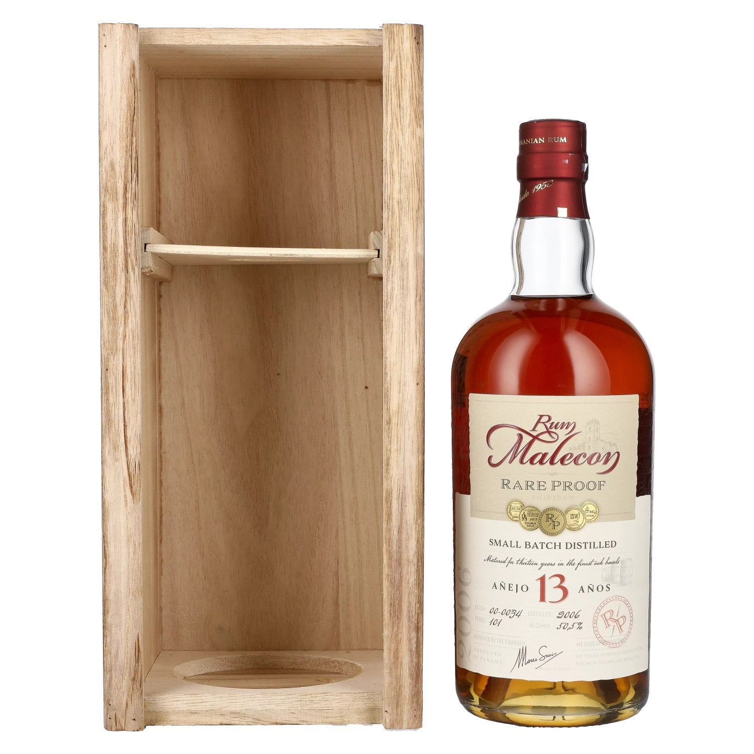 Rum Malecon Añejo 13 Years RARE PROOF 2006 50.5% Vol. 0.7l in wooden box