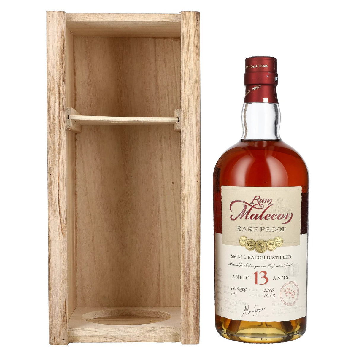 Rum Malecon Añejo 13 Years RARE PROOF 2006 50.5% Vol. 0.7l in wooden box