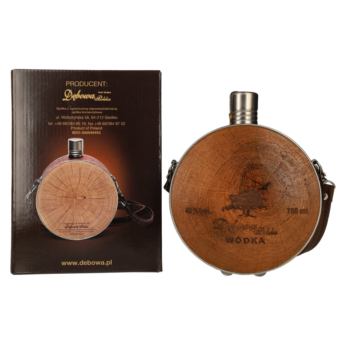 Debowa Vodka Jägerflasche mit Lederband 40% Vol. 0,7l